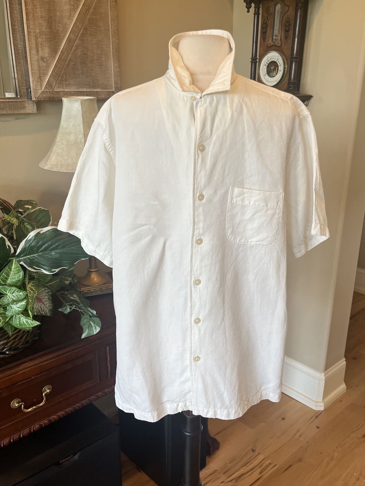 Cremieux Cremieux Silk Linen Cream Button Down Short Sleeve L Size US L / EU 52-54 / 3 - 1 Thumbnail