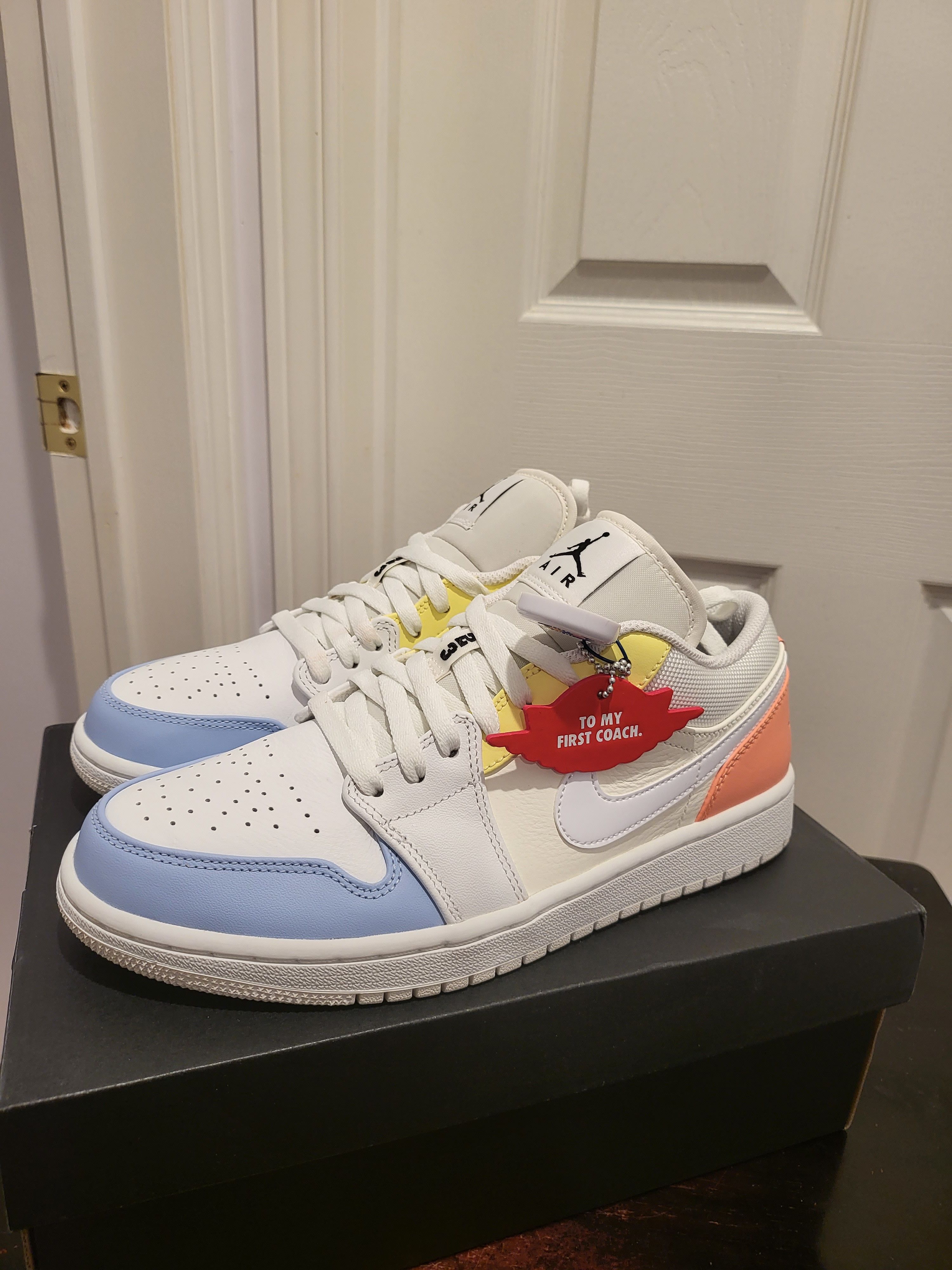 image of Air Jordan 1 Low To My First Coach Shoes in Sail/White/Zitron, Men's (Size 9)