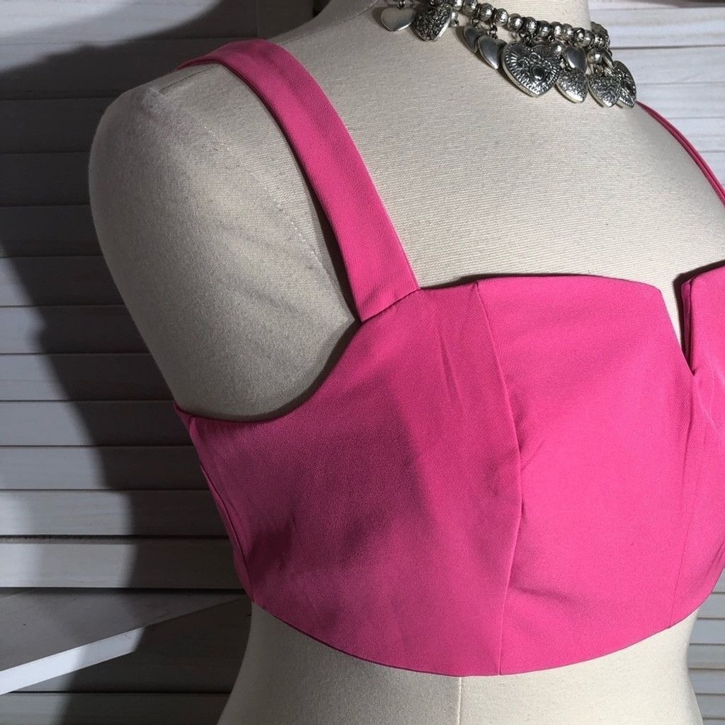 Vintage Y2K V-Front Crop Top Back Zipper Stretch Fabric Hot Pink 14 Size XL / US 12-14 / IT 48-50 - 6 Thumbnail