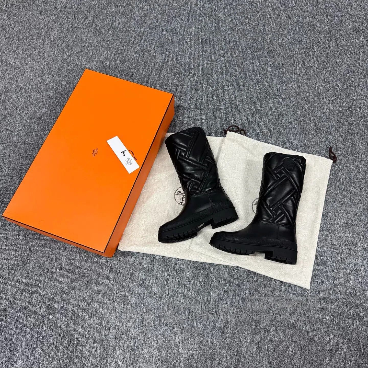 Hermes Hermes Wavy logo; black; emblem; mid-calf thick-soled boot Size US 6 / IT 36 - 1 Thumbnail