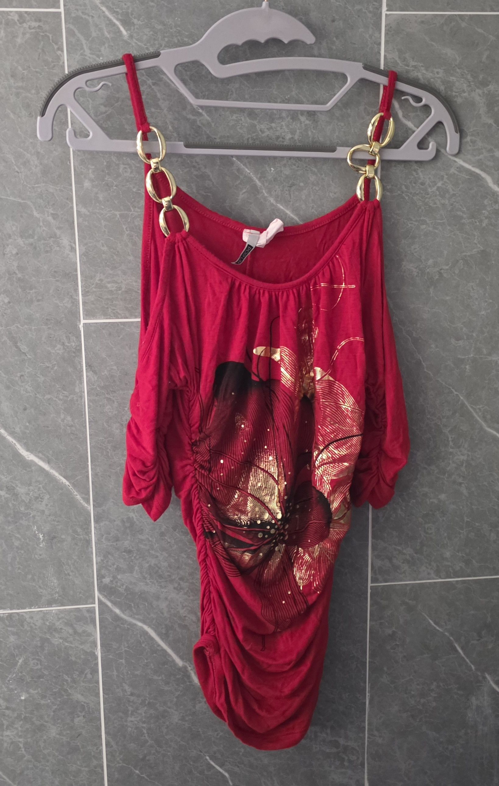 Other Pop Up Red Gold Link Off Shoulder Top Shirt Tunic S Chico Size S / US 4 / IT 40 - 1 Thumbnail