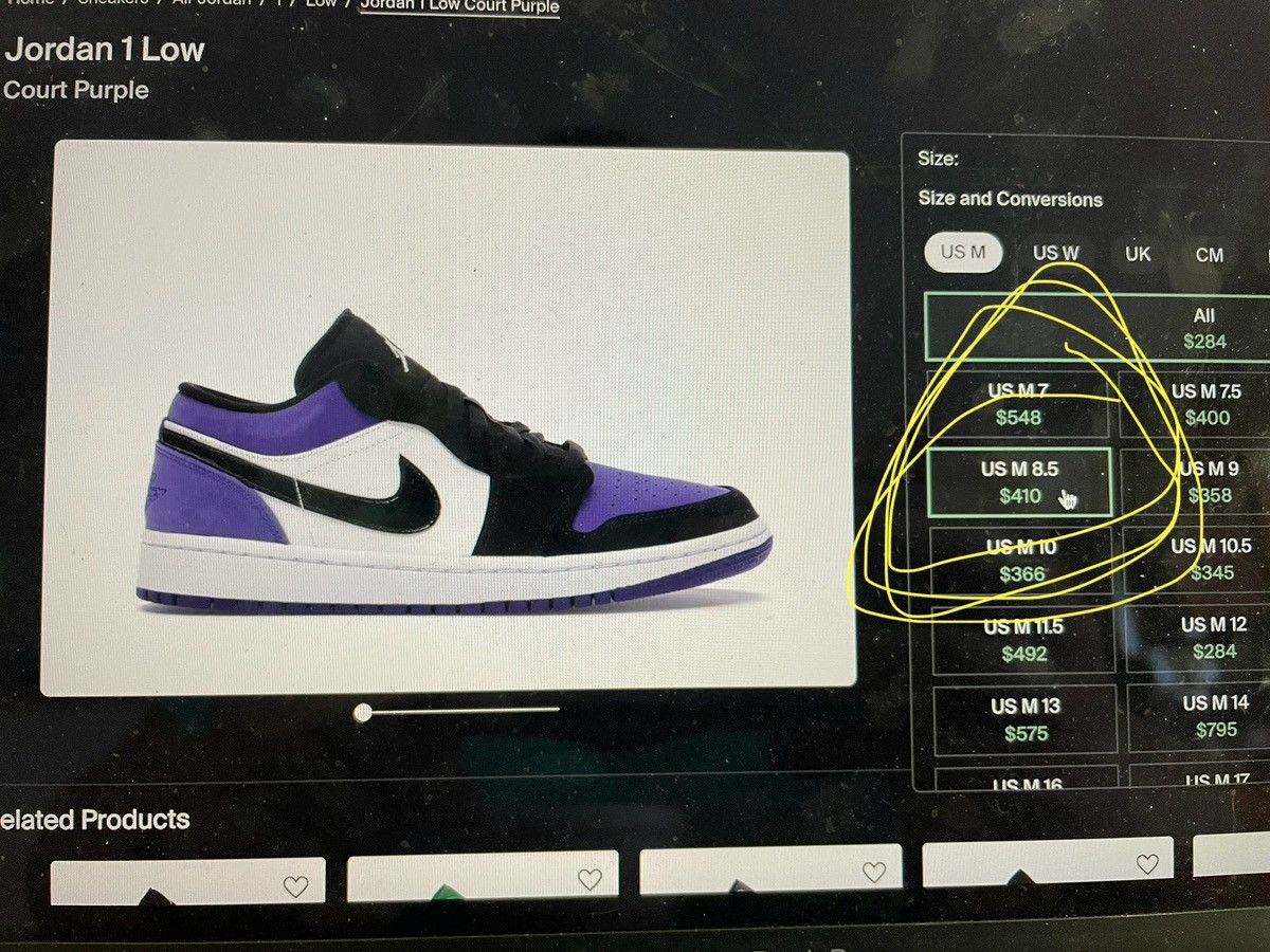 Jordan Brand × Nike Jordan 1 Low Court Purple 8.5M Size US 8.5 / EU 41-42 - 8 Thumbnail