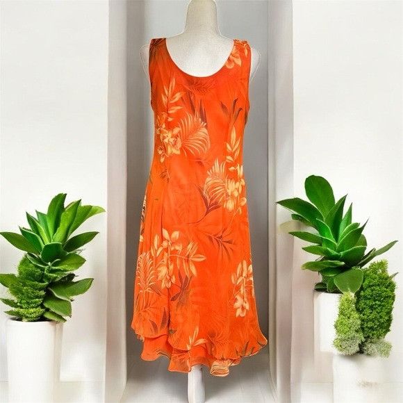 Vintage Vintage 90’s “Scarlett” Tropical Orange Sleeveless Dress Size XL / US 12-14 / IT 48-50 - 2 Thumbnail