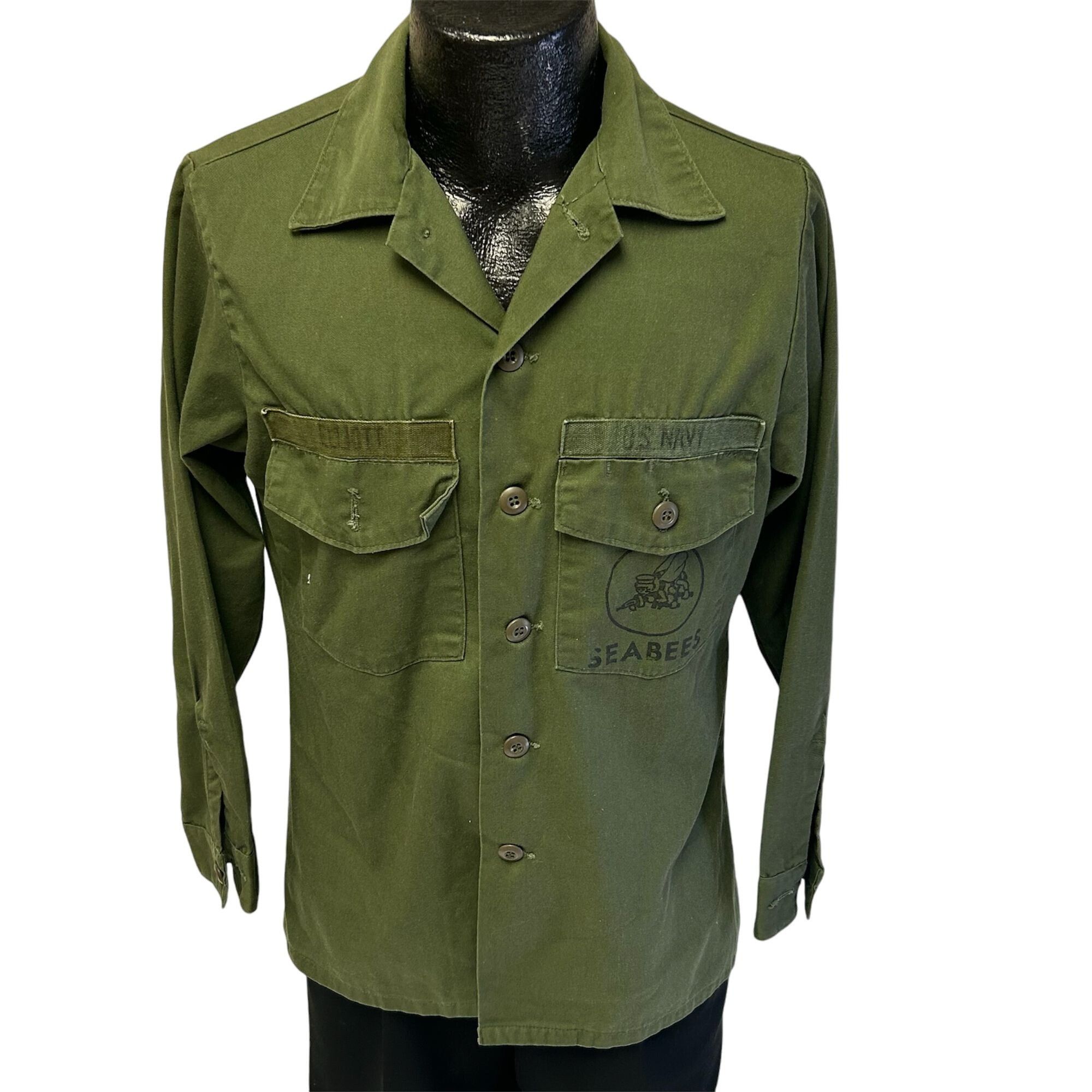 70's Vietnam Military US Navy SATEEN OG 107 Utility Shirt