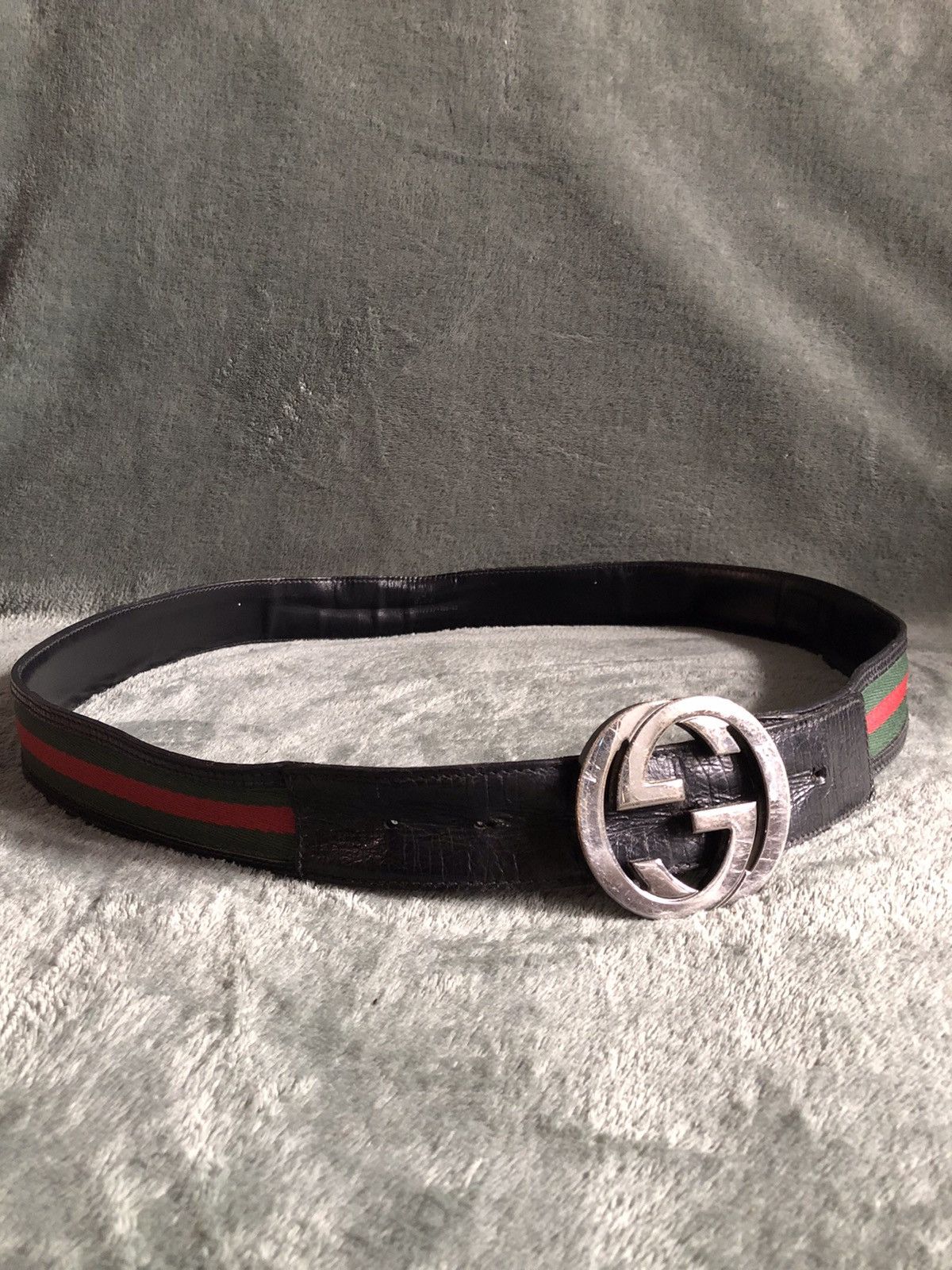 Gucci GUCCI Mens Leather Canvas Strips G Buckle Belt Size 105/42 Size 42 - 9 Thumbnail