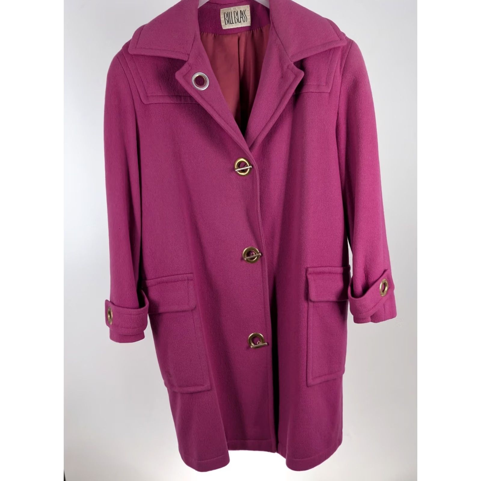 Bill Blass VINTAGE Bill Blass Pink Wool Overcoat 42" Coat USA Wool 100% Toggle Closure Eyelet Grommet 80s 70s Magenta UNPAIRED Mens Womens? Size M / US 6-8 / IT 42-44 - 3 Thumbnail