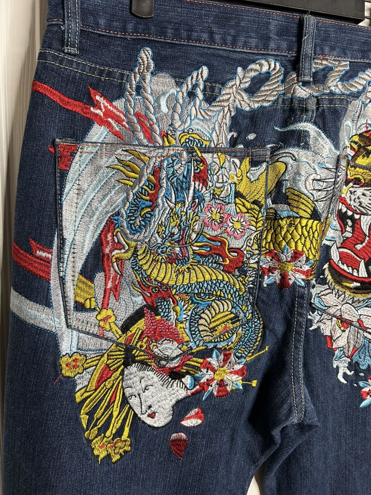 Christian Audigier 2008 Ed Hardy Japan Embroidered Jeans Size US 38 / EU 54 - 3 Thumbnail