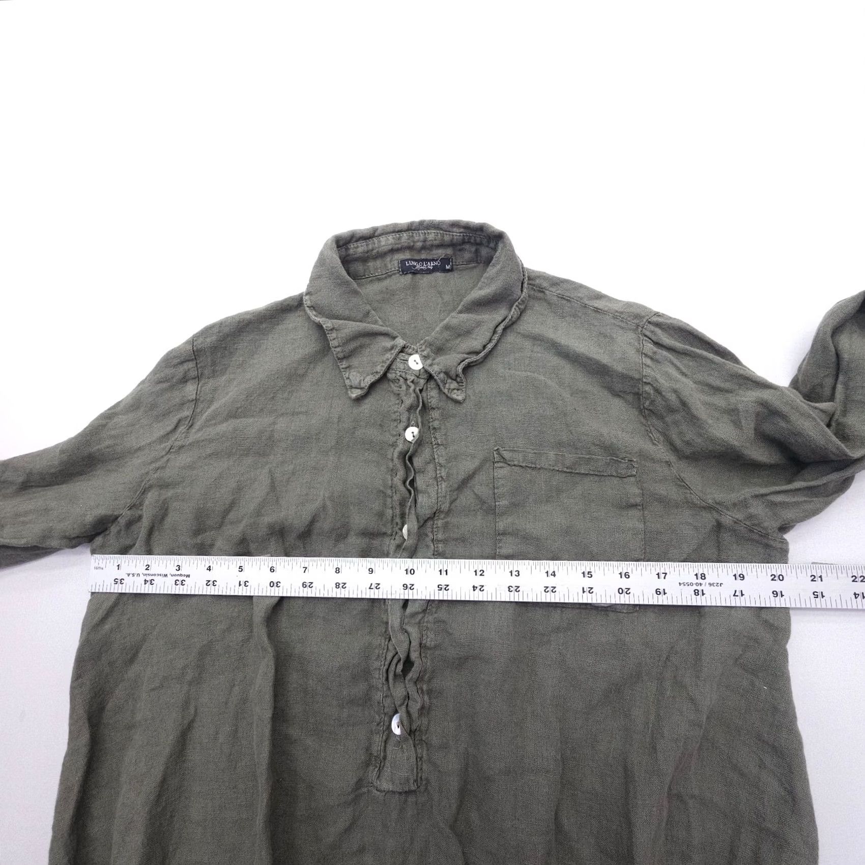 Vintage Lungo L'Arno 100% Linen Top Button Blouse Size Medium Green Italy Coastal Size M / US 6-8 / IT 42-44 - 7 Thumbnail