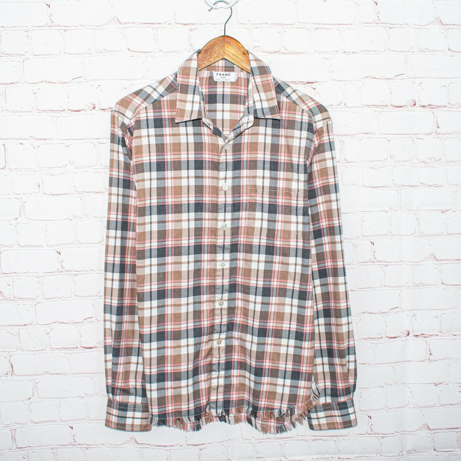 Flannel × Frame FRAME Denim reg fit Fray Hem Button up Flannel Shirt Gray Size US M / EU 48-50 / 2 - 1 Thumbnail