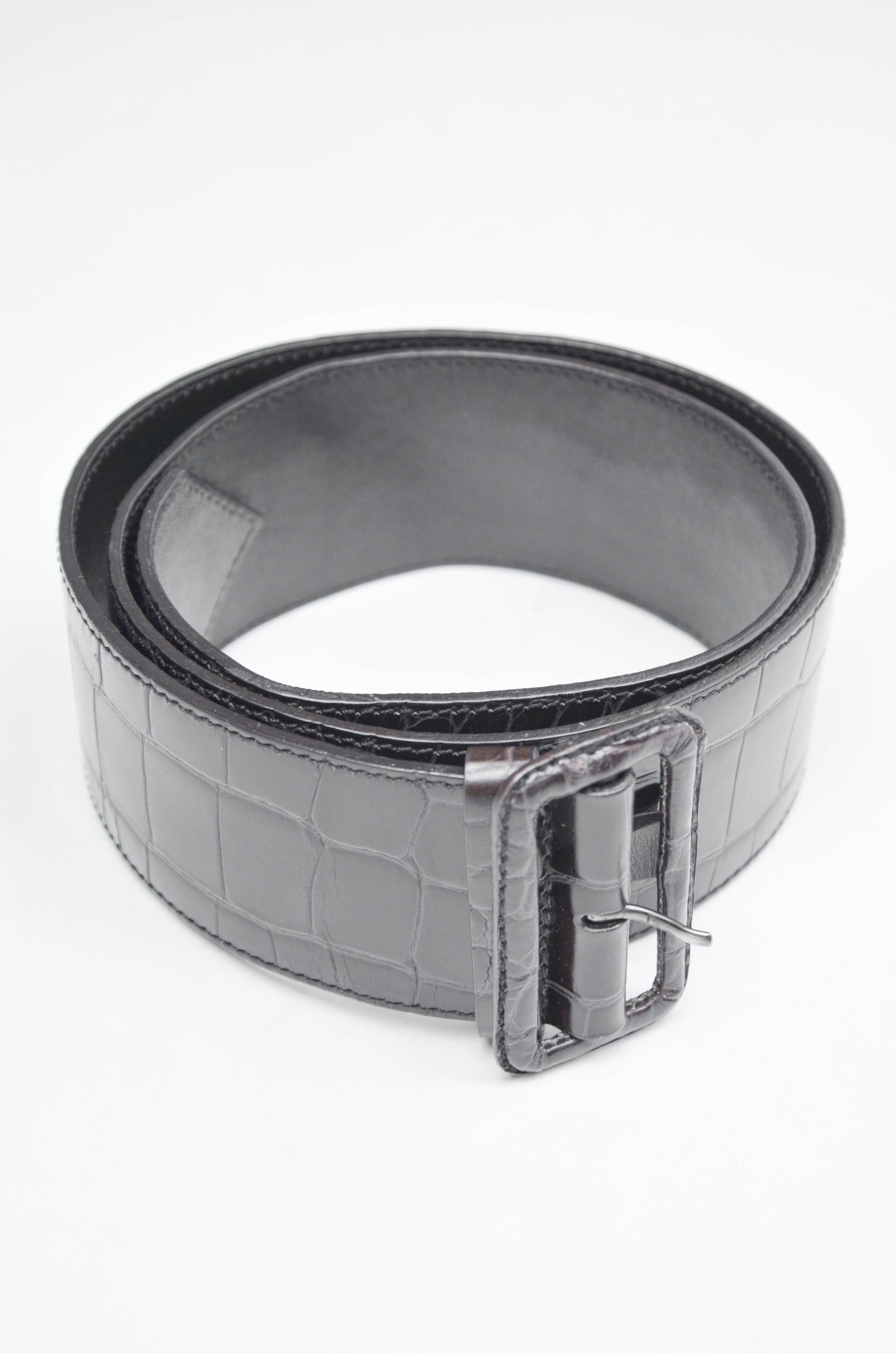 Prada Prada Women’s Crocodile Embossed Brown Leather Belt 75/30 Size ONE SIZE - 2 Thumbnail