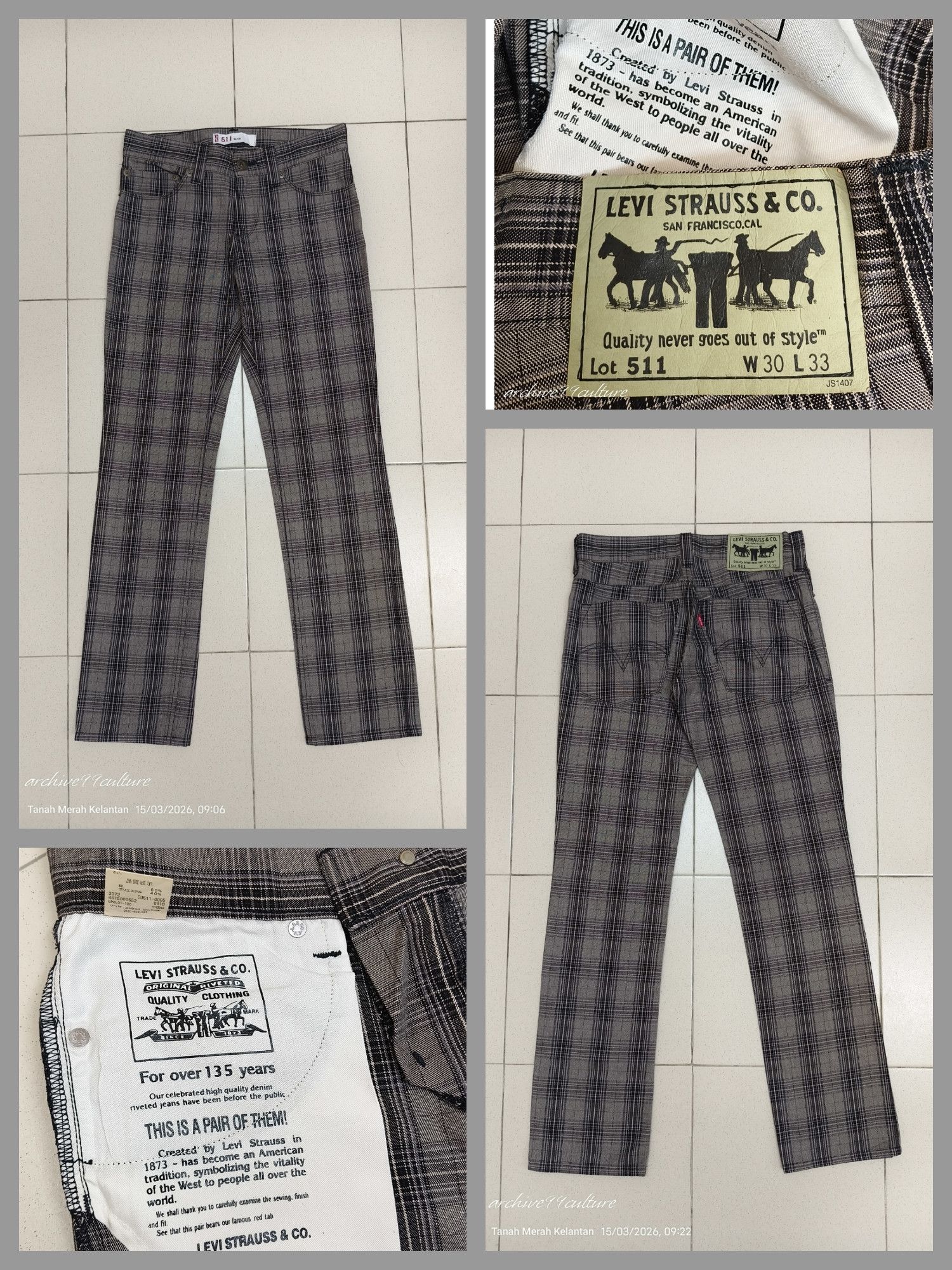 Levi's Levi’s Japan 511 Slim Plaid Tartan Checkered Trousers Size US 30 / EU 46 - 19 Thumbnail