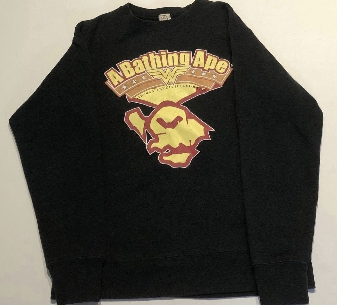 image of Bape Wonder Woman Crew Neck Sweatshirt in Black, Men's (Size Small)