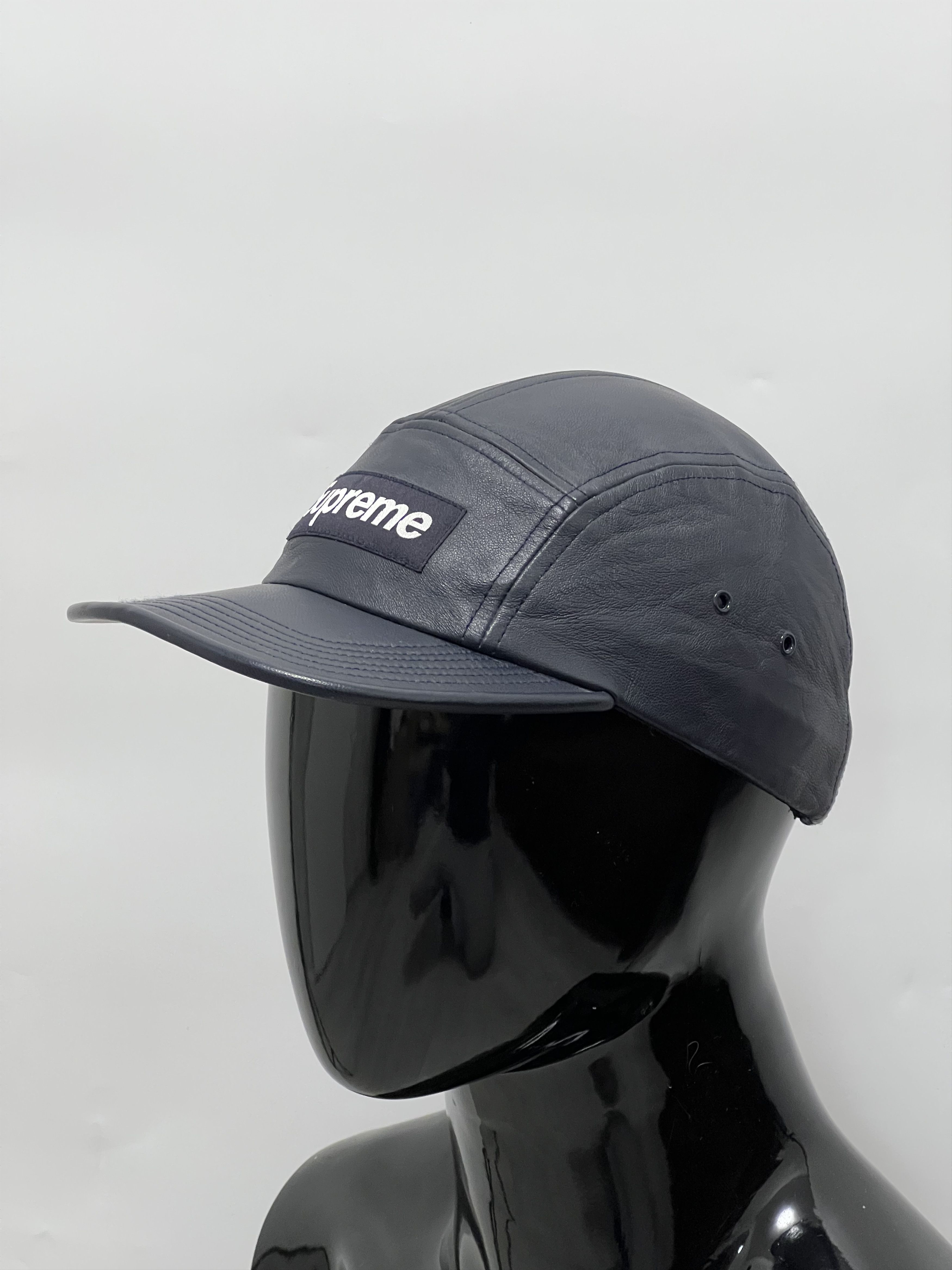 Supreme Supreme Leather 5 Panel Camp Cap Navy Blue Size ONE SIZE - 2 Thumbnail