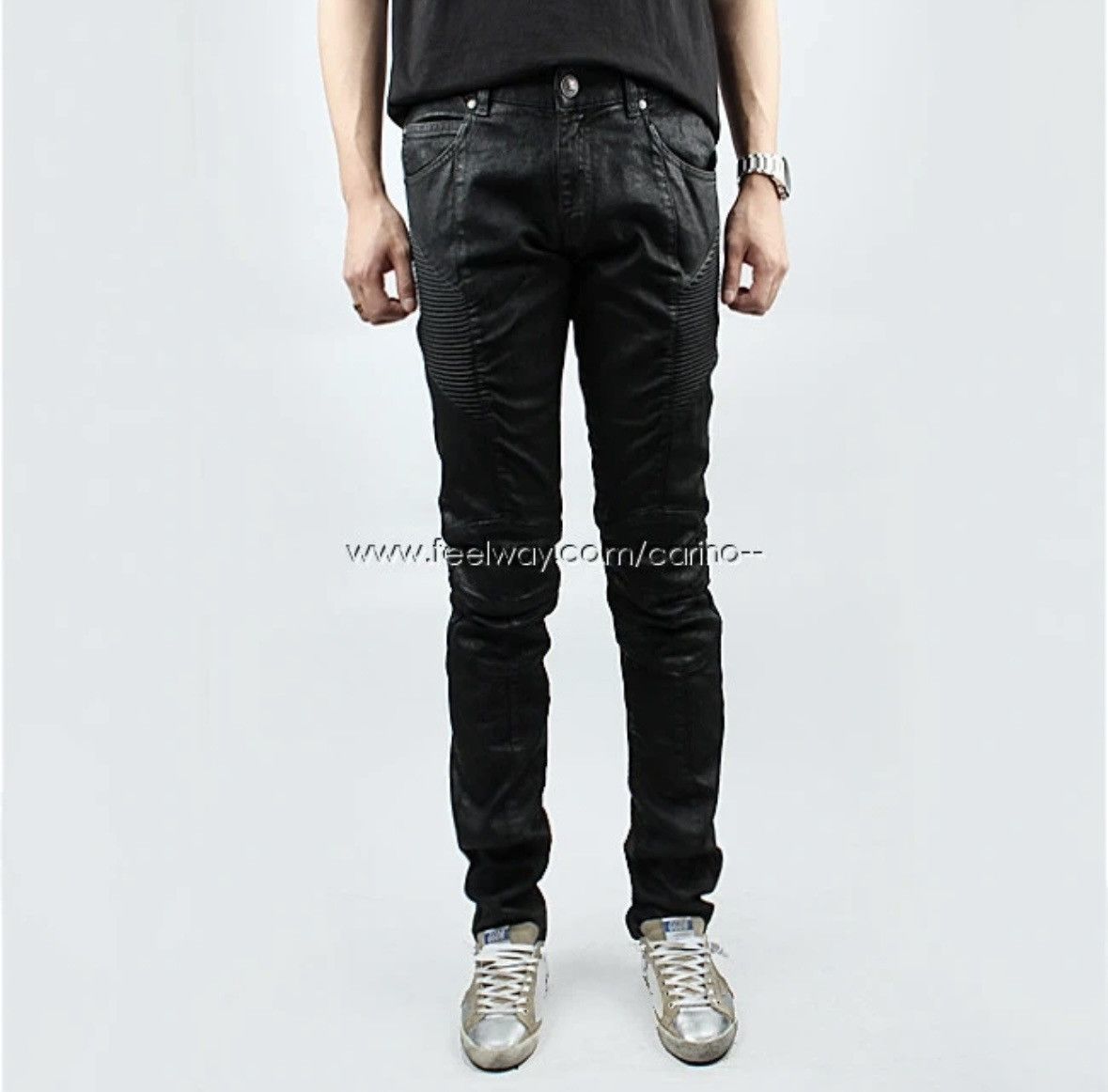 Balmain wax coatted biker denim