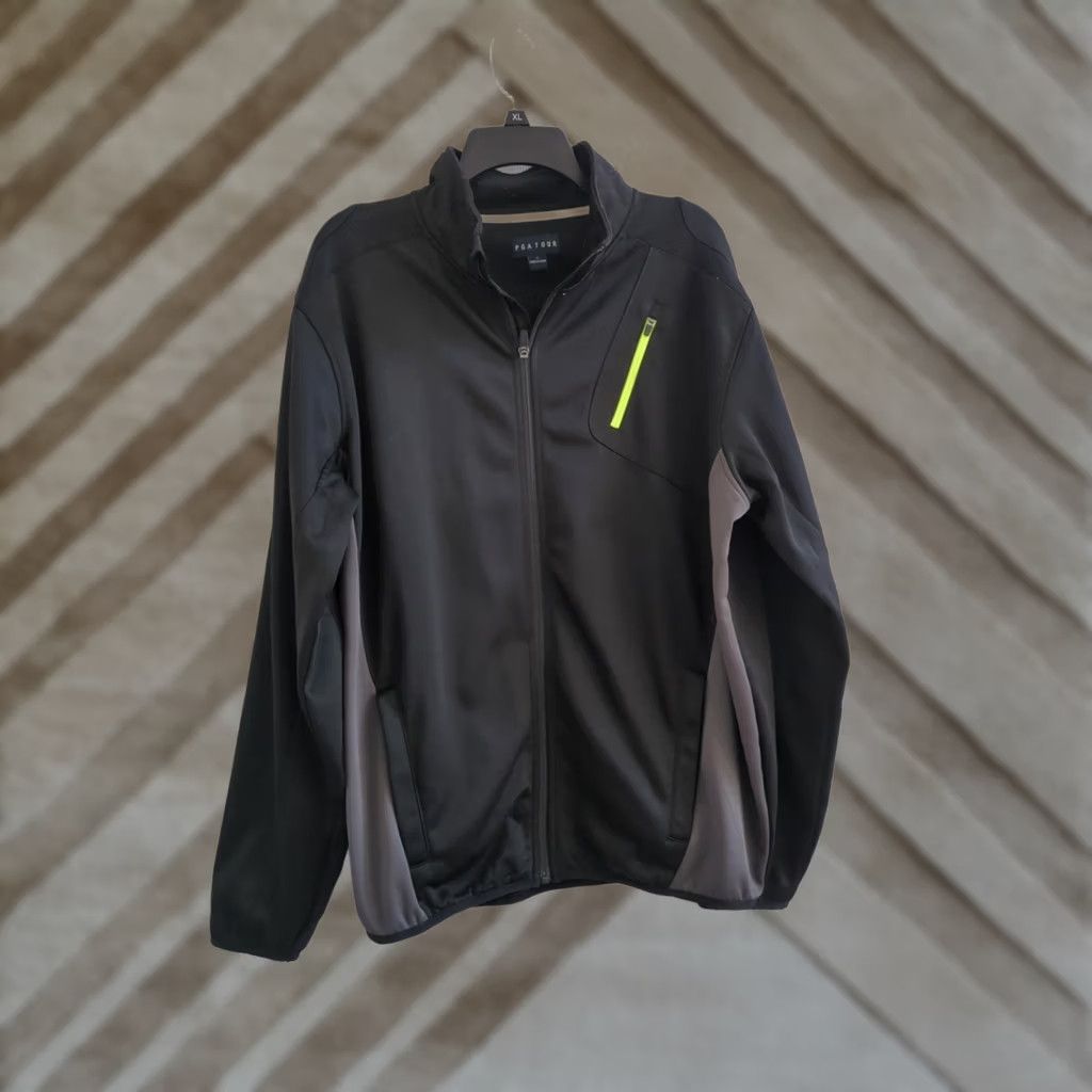 PGA Tour PGA TOUR Men Jacket Full Zip Golf Gray Black L Medium Zipper Pockets Hose? Size US L / EU 52-54 / 3 - 1 Thumbnail