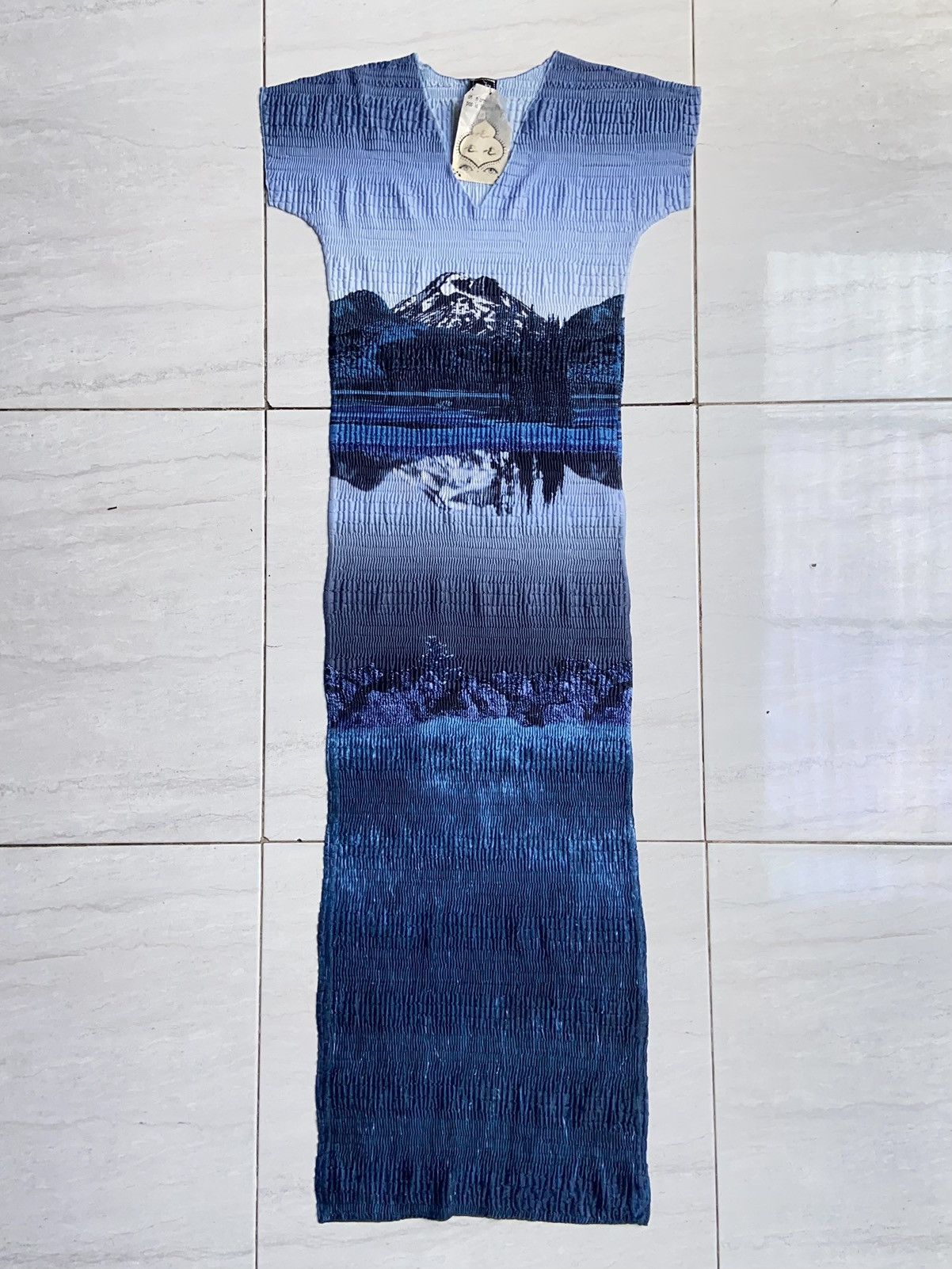 Designer FREE Made In France Patterned Pleats Blue Dress Size S / US 4 / IT 40 - 1 Thumbnail