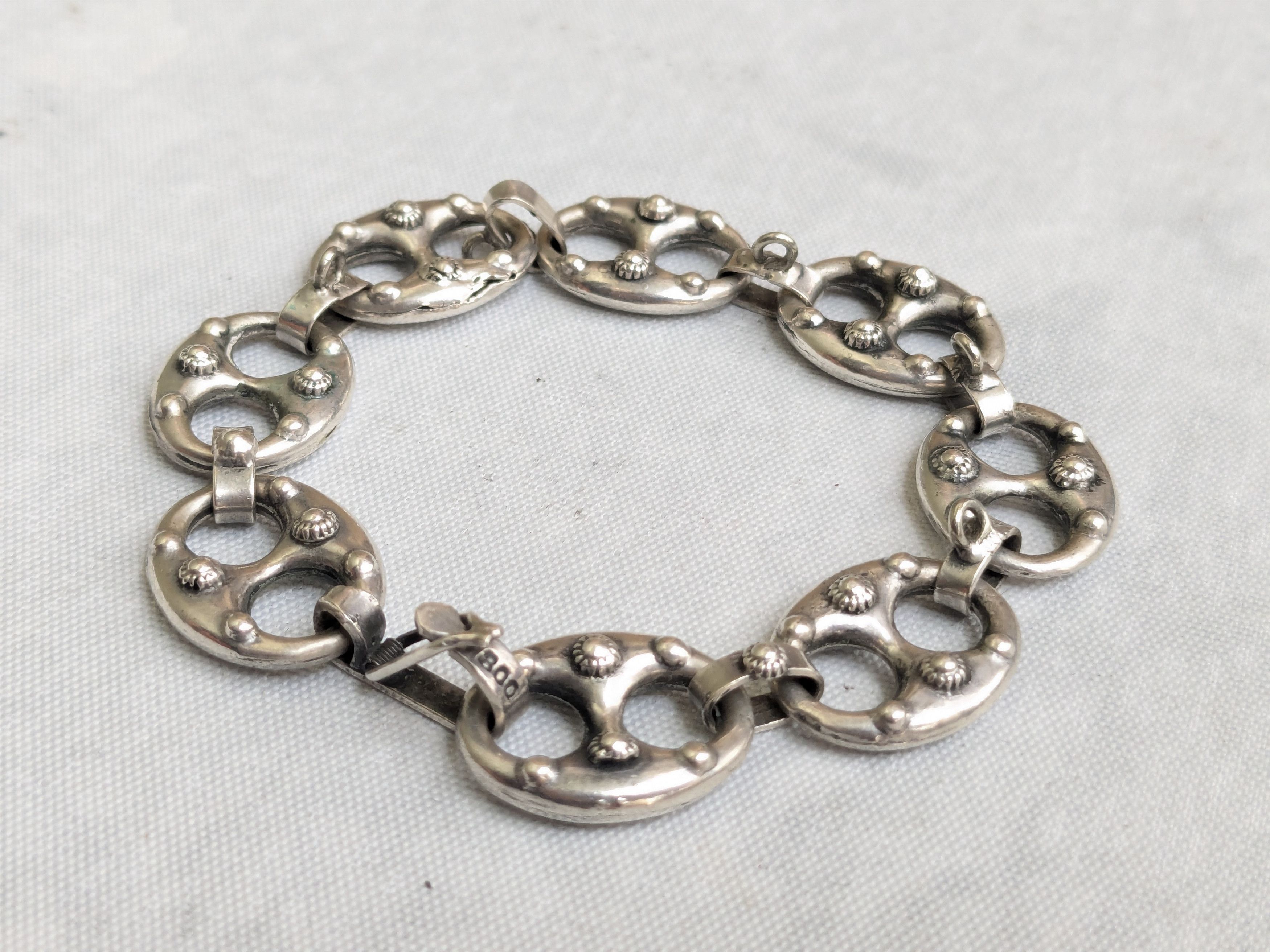 Jewelry .800 Silver Bracelet Anchor Mariner Puffy Hollow 7.25" Size ONE SIZE - 7 Thumbnail