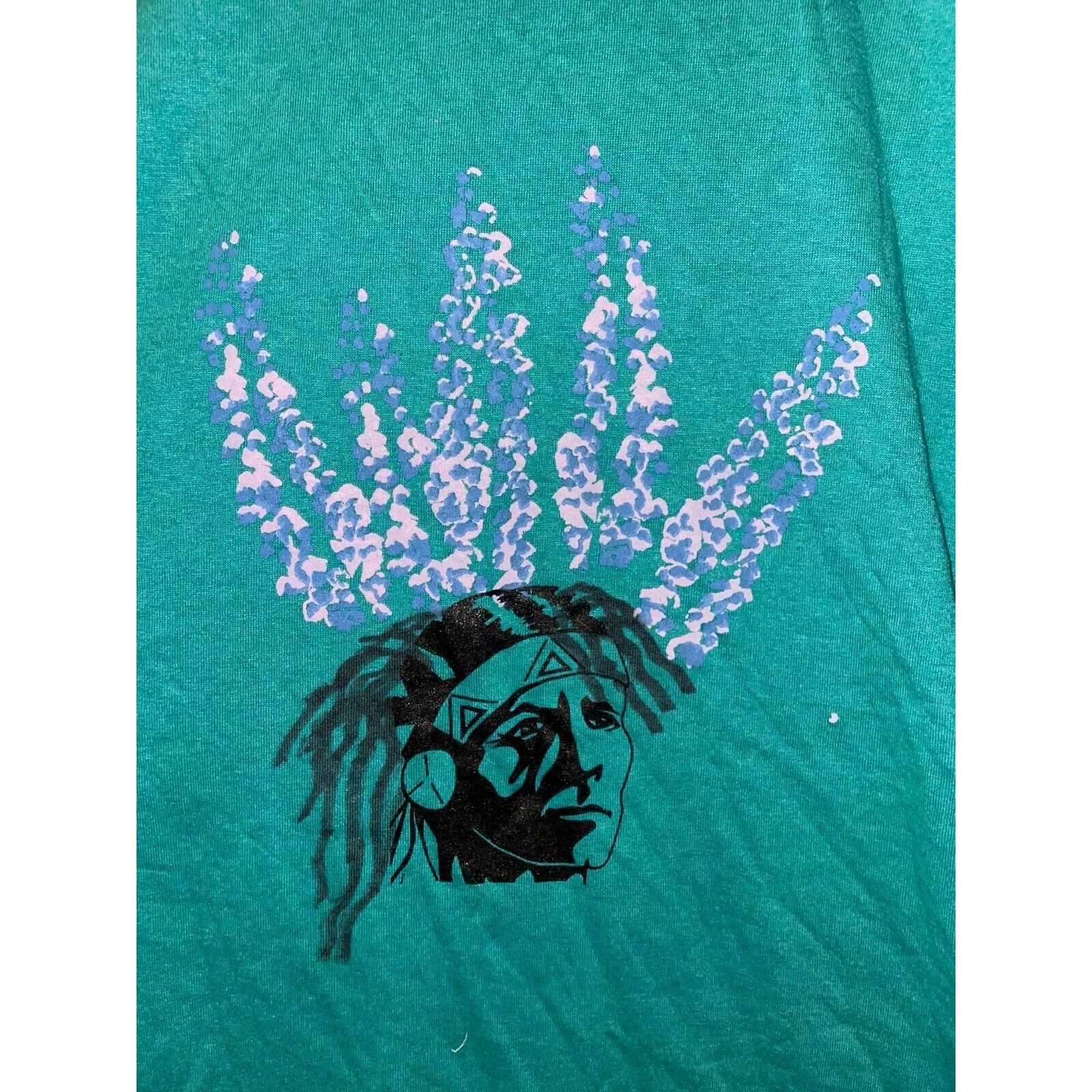Jerzees Vintage Native American Shirt Test Print Tee Teal 80s VTG M Size US M / EU 48-50 / 2 - 2 Thumbnail