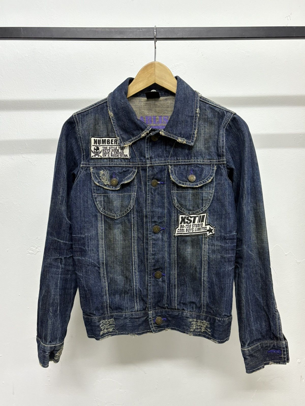 If Six Was Nine Ba-Tsu Studio Rock Star Skull Type III Denim Zip Up Jacket Size US XS / EU 42 / 0 - 12 Thumbnail