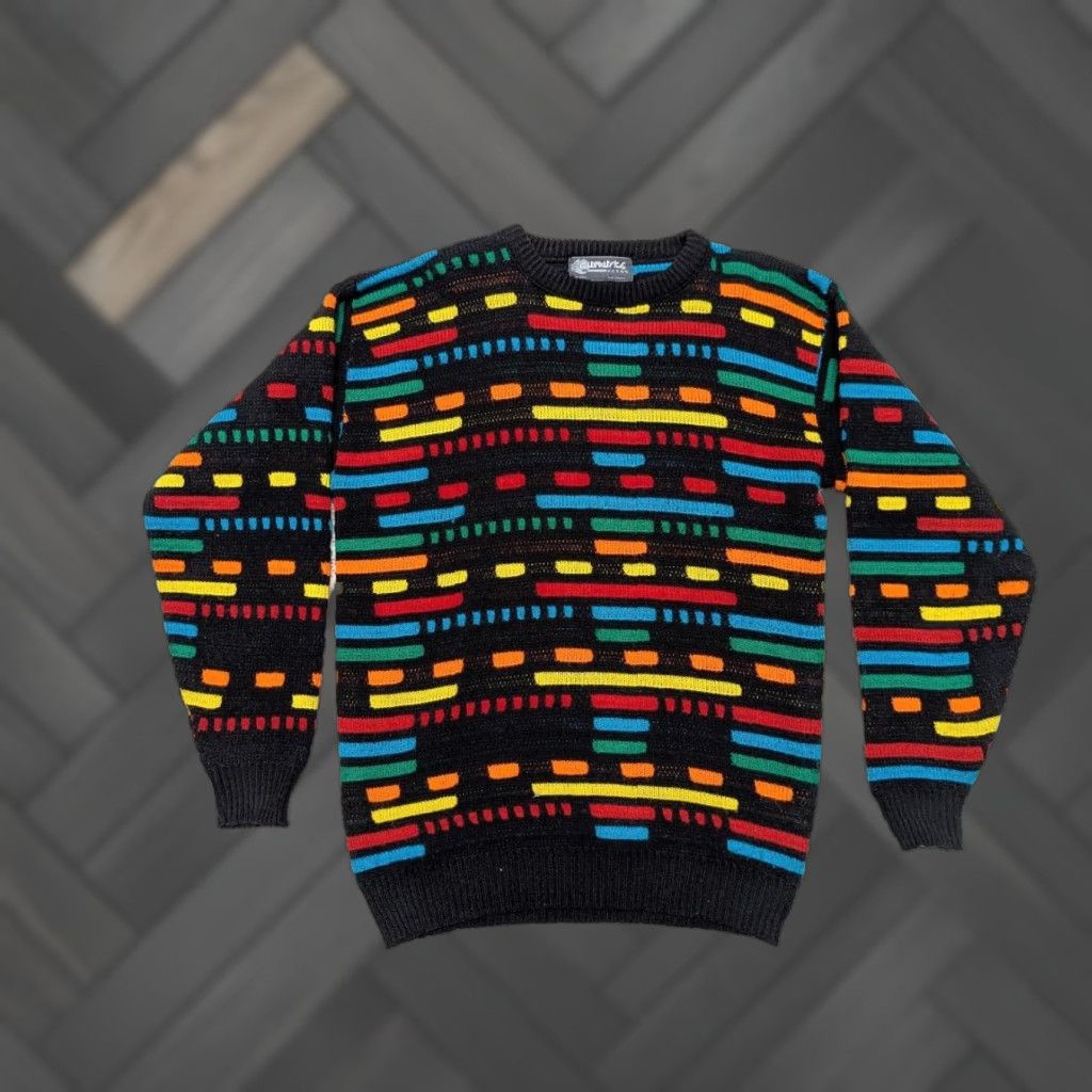 VINTAGE Geometrics Sweater Shirt Men L Acrylic Multicolor Nintendo 8-BIT ATARI 1980s Geometrics USA made Vintage sweater