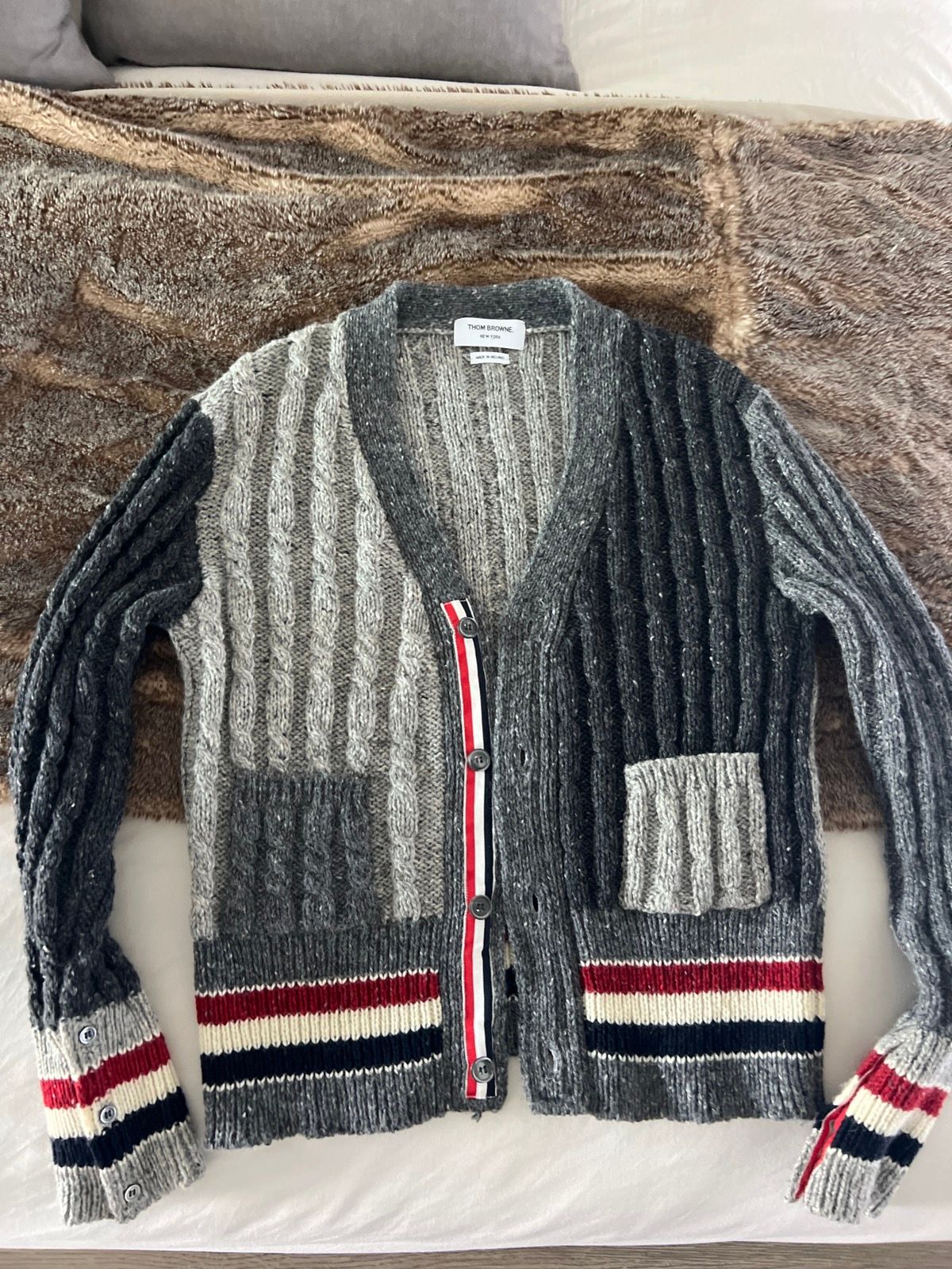 Pre-owned Thom Browne Wool Patch Cardigan In Grey