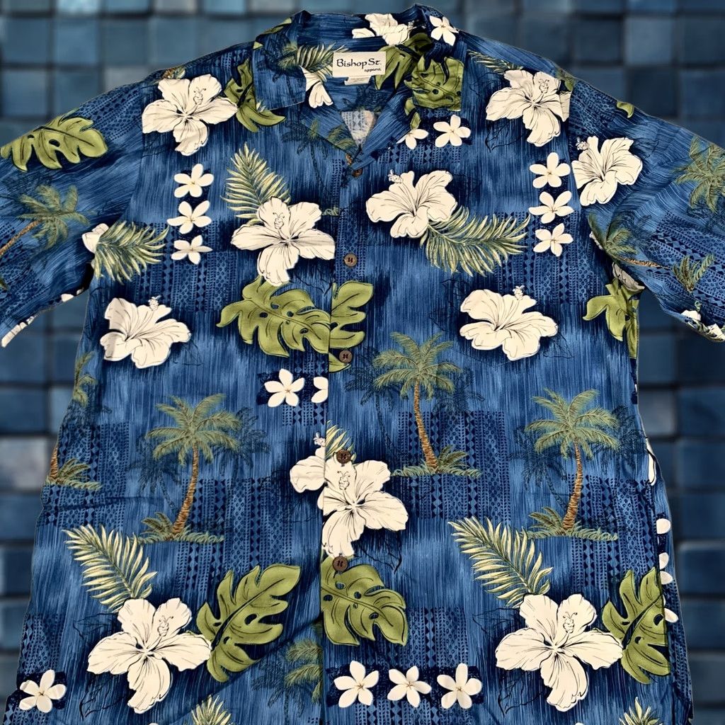 ALOHAS Bishop St Shirt Mens Large Blue Hawaiian Tropical Aloha Rayon Made Hawaii Size US L / EU 52-54 / 3 - 1 Thumbnail