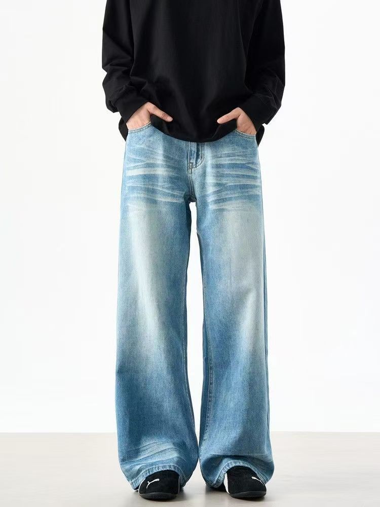Jean Blue washed vintage light blue distressed whisker jeans Size US 32 / EU 48 - 1 Thumbnail
