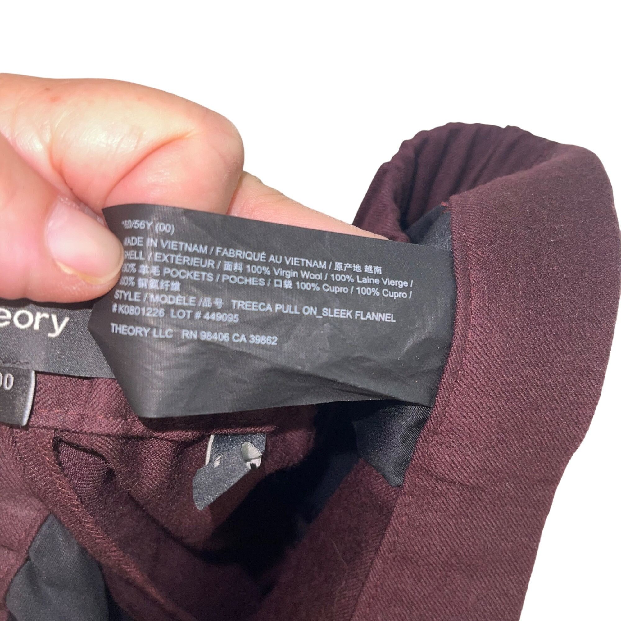 Other Theory Womens Pants Size 00 Burgundy Sleek Flannel Size 24" / US 00 / IT 34 - 5 Thumbnail