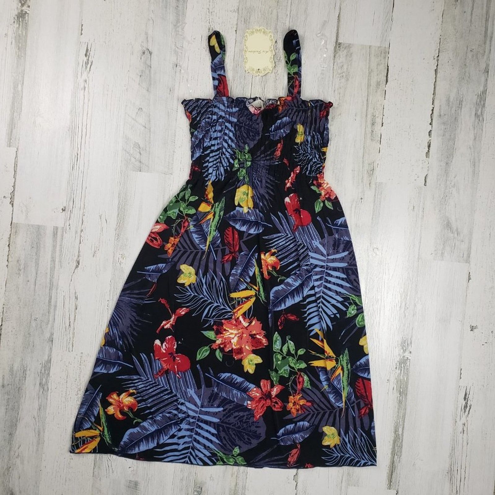 Other Ace Fashions Black Tropical Floral Smocked Sundress Small Size S / US 4 / IT 40 - 3 Thumbnail