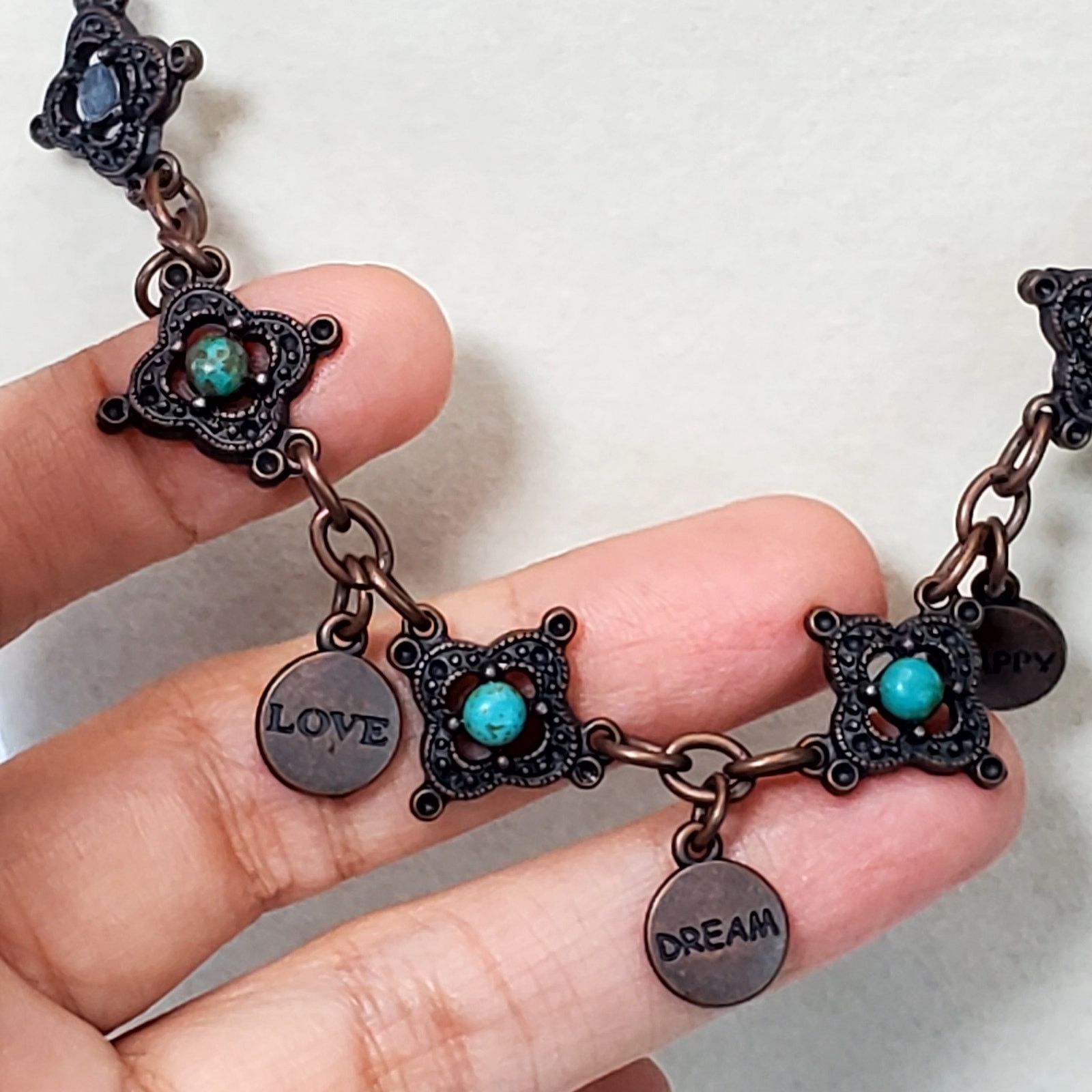 Other Faux Turquoise Necklace Charm Dangle Lobster Closure 15" Size ONE SIZE - 4 Thumbnail