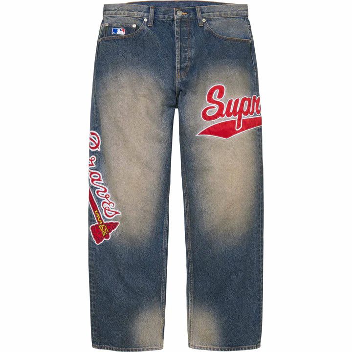 Supreme x Mitchell Ness Atlanta Braves Sz 32 Loose Fit Jeans