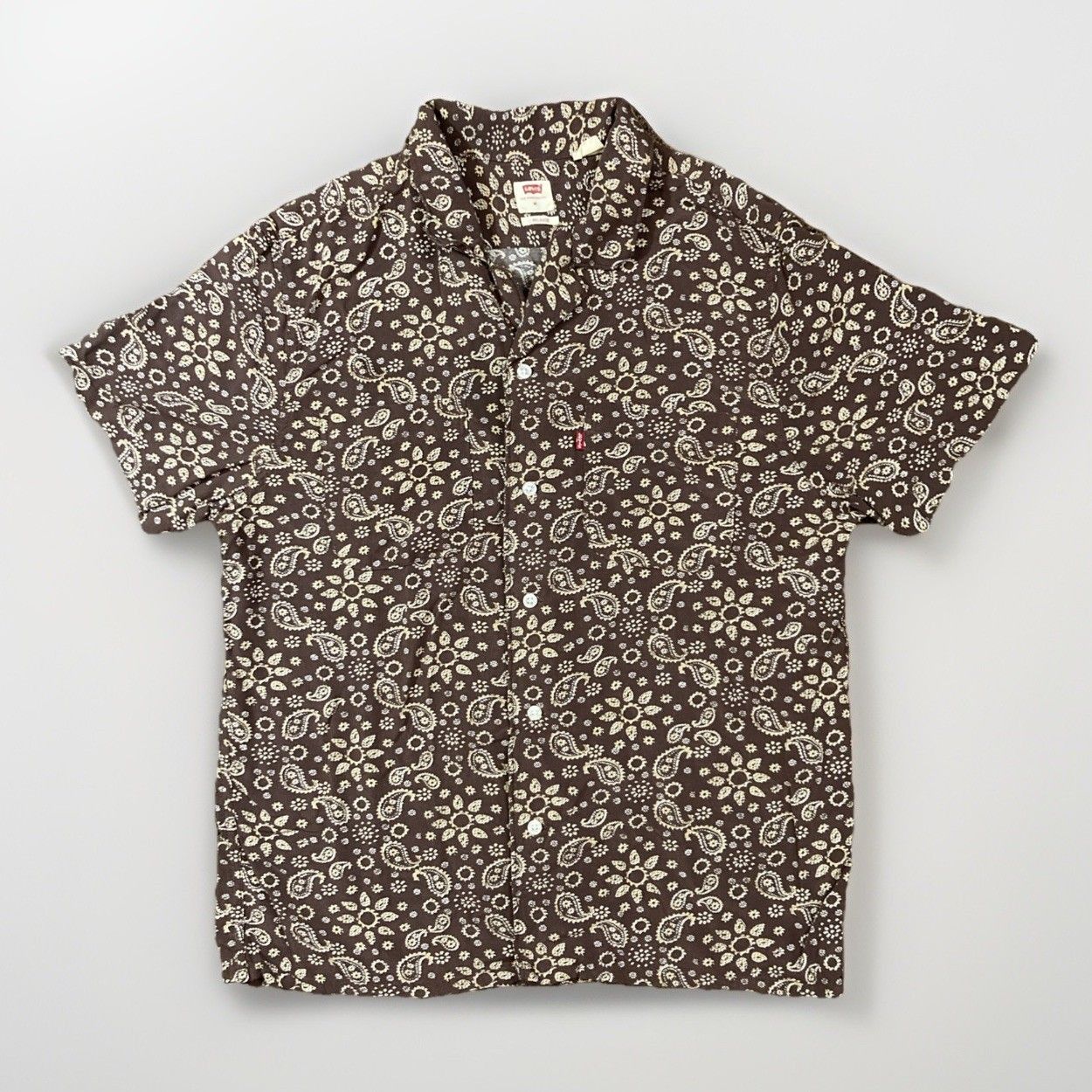 Levi's Levi's Relaxed Fit SS Camp Button-Down Brown Paisley Shirt Size US M / EU 48-50 / 2 - 4 Thumbnail