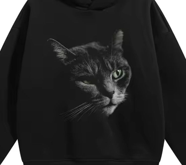 Japanese Brand Black Shady Cat Big Graphic Printed Hoodie Winter Streetwear Size US M / EU 48-50 / 2 - 2 Thumbnail