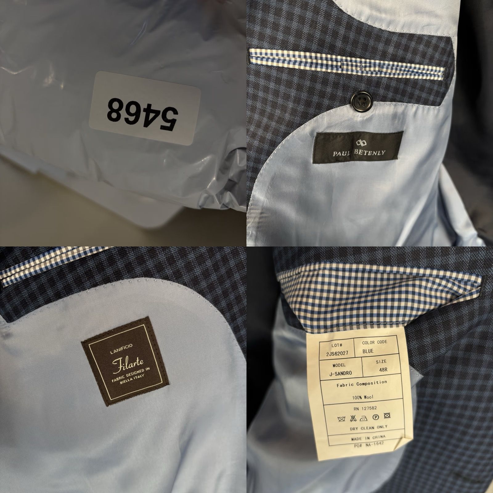 Vintage Paul Betenly Sport Coat Jacket 48R Navy Gingham Check Wool Lanificio Filarte Sport Coat Redesign Size US M / EU 48-50 / 2 - 8 Thumbnail