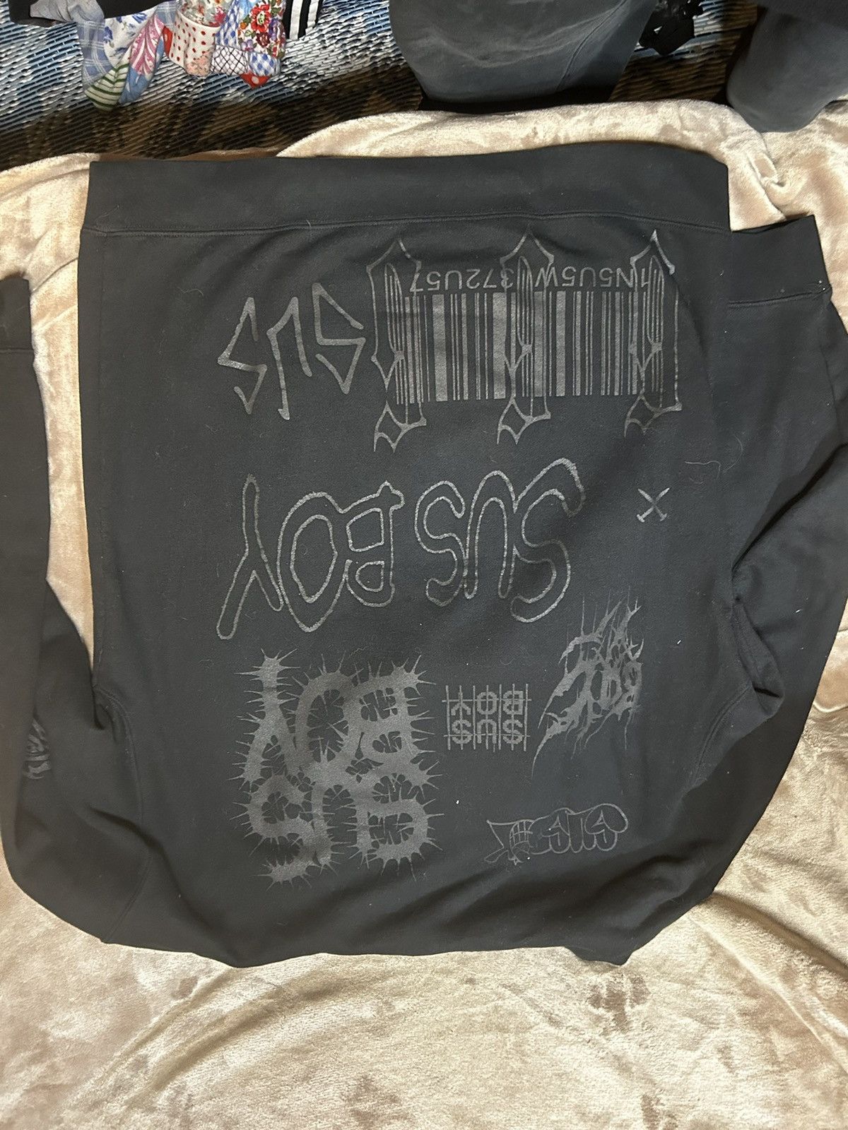 Sus Boy black on black “logos” hoodie