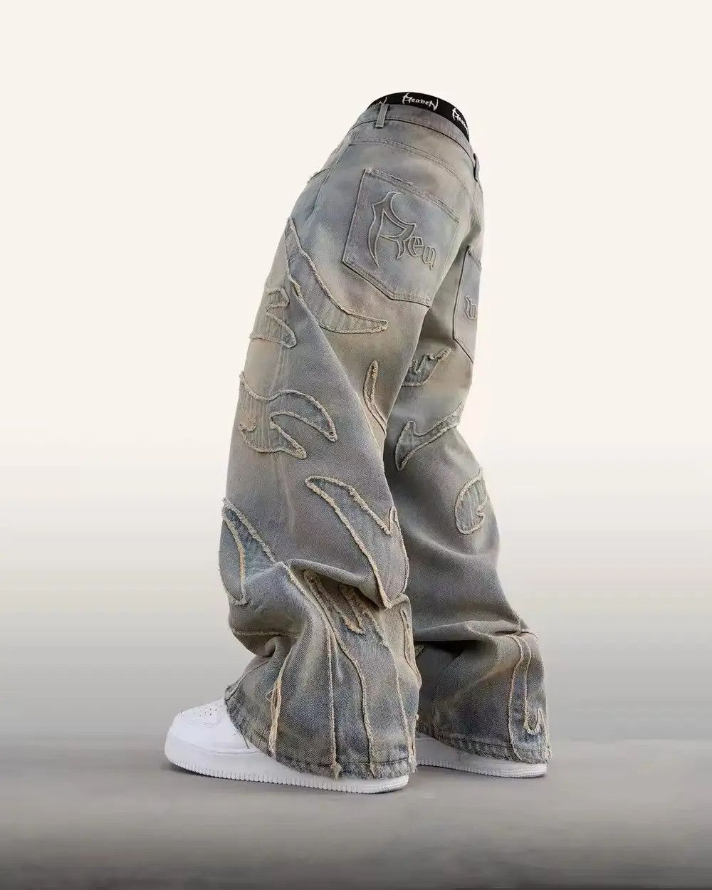 Jean Jeans Patchwork Gothic Raw Edge Embroidered Size US 34 / EU 50 - 10 Thumbnail
