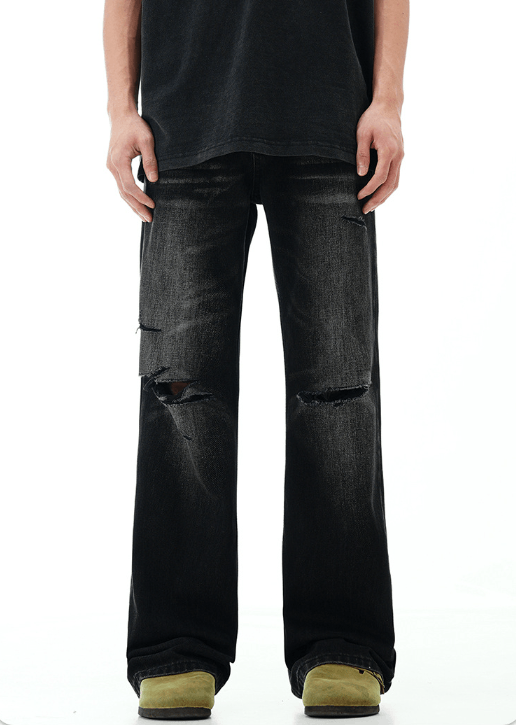 Japanese Brand × Jean American black street washed flared cleanfit ripped jeans Size US 32 / EU 48 - 1 Thumbnail
