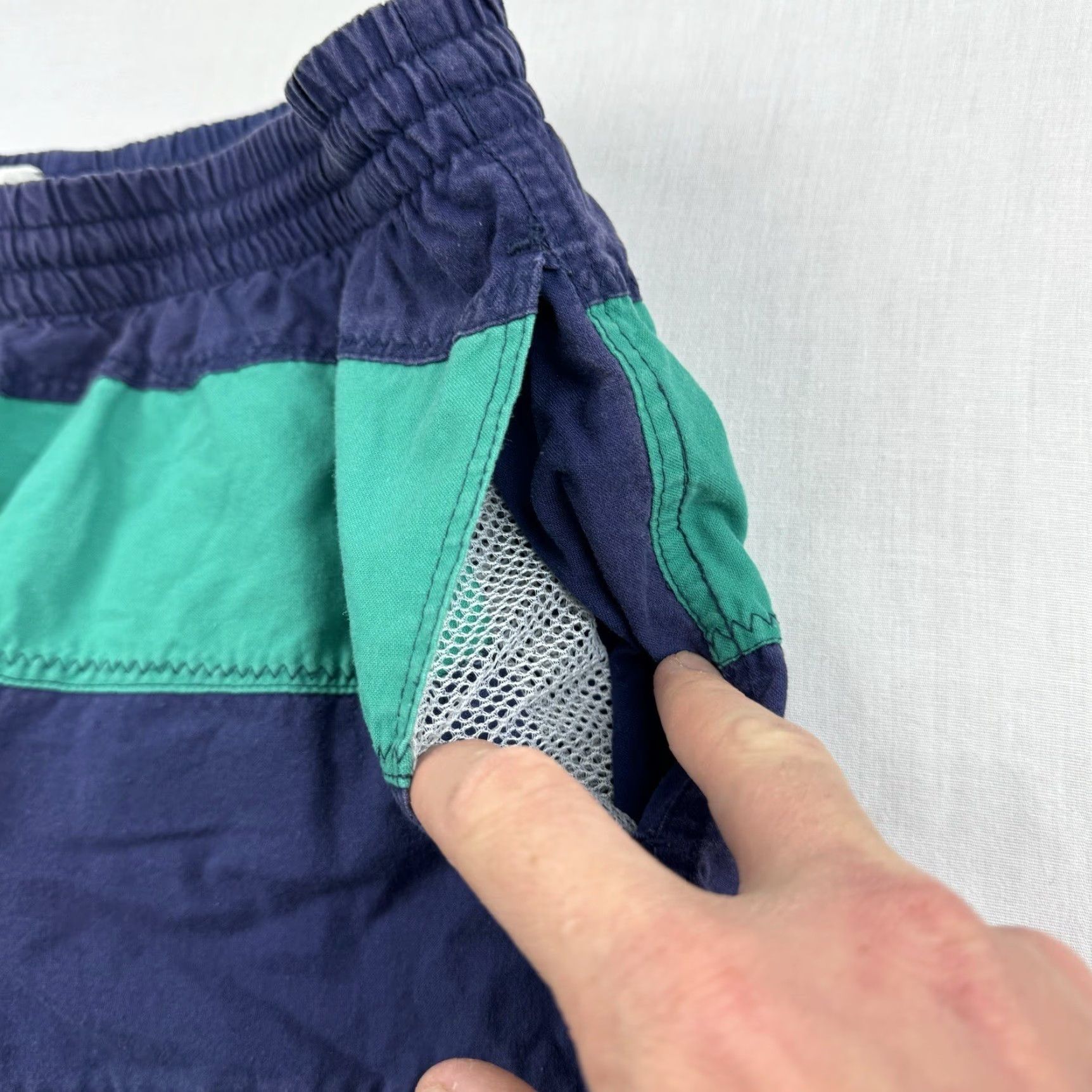 Vintage VINTAGE Key Elements Swim Trunks Adult Large Blue Green Striped Shorts Beach 90s Size US 33 - 6 Thumbnail