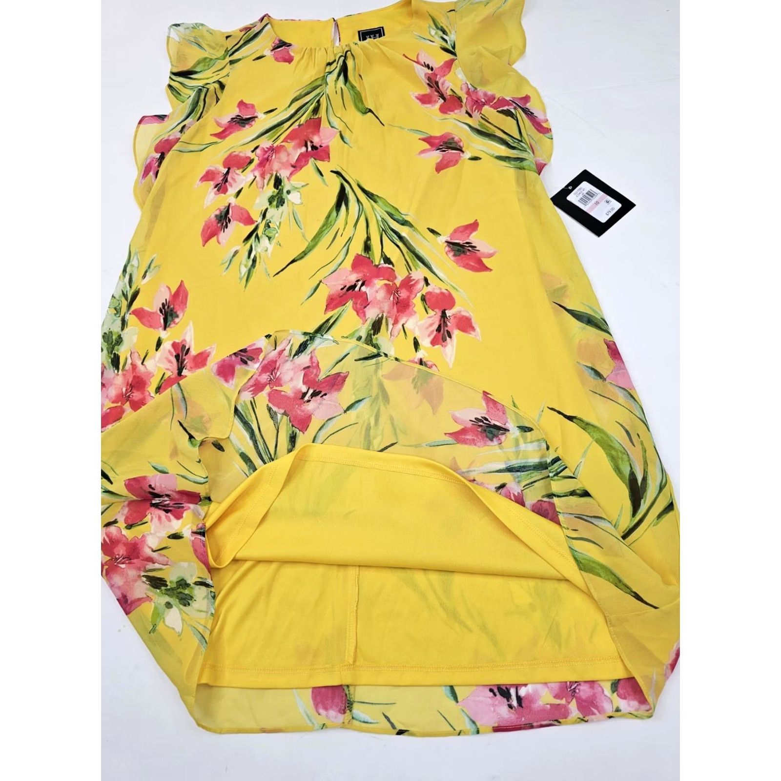 Vintage Jessica Howard Floral Sheath Dress Women 10 Yellow NWT Flutter Sleeve Gladiolus Printed Strapless? Size L / US 10 / IT 46 - 3 Thumbnail