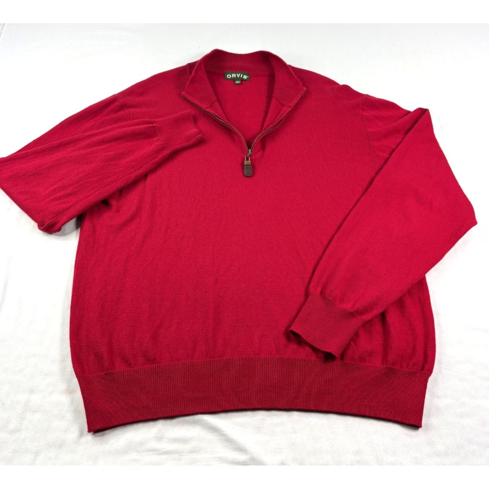 Orvis Orvis Sweater Pullover Mens Large Red 1/4 Zip Mock Neck Cotton Silk Blend Stretch Preppy Regular Fit Size US L / EU 52-54 / 3 - 2 Thumbnail