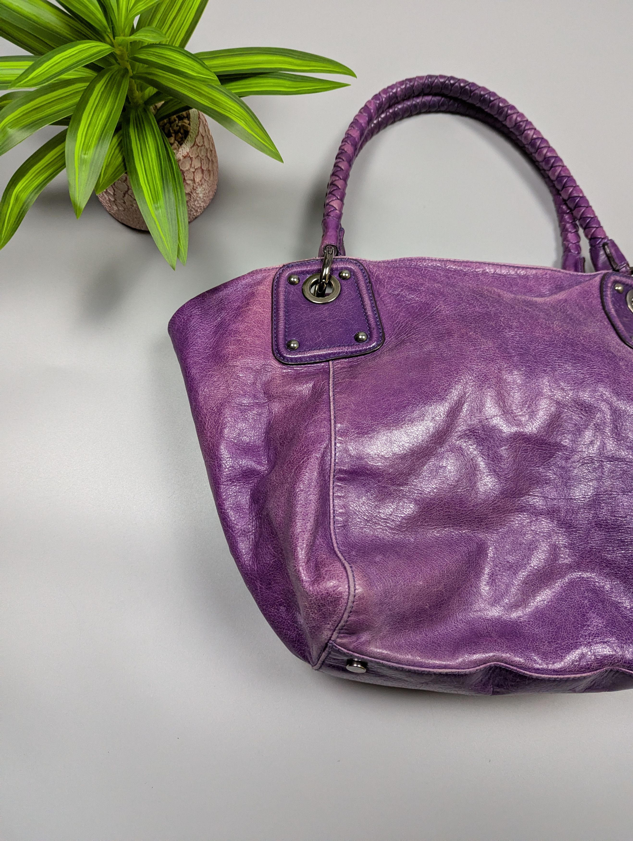 Vintage ABRO Archive Vintage Y2K Purple Distressed Leather Handbag Size ONE SIZE - 6 Thumbnail