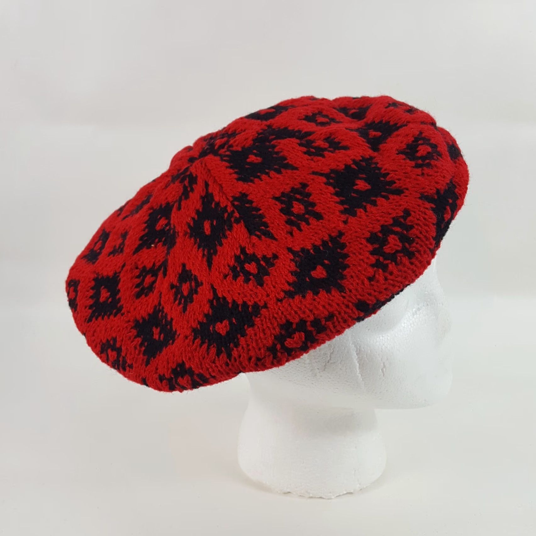 Vintage VINTAGE Vintage 80s Knit Wool Red Diamond French Beret Warm Winter Hat Womens One Size Size ONE SIZE - 7 Thumbnail