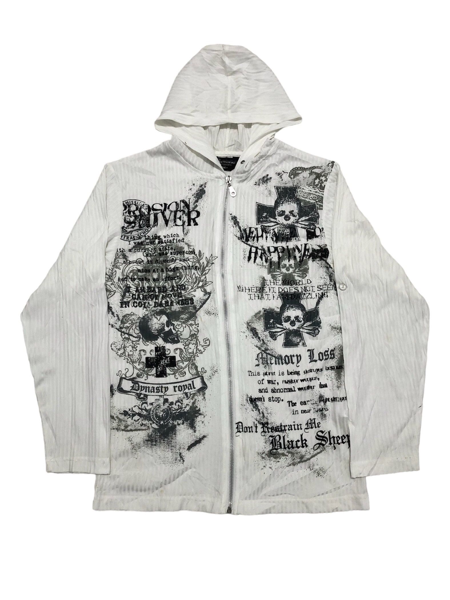 image of Beauty Beast x If Six Was Nine Y2K Beaumere Punk Poem Longsleeve Hoodie in White (Size Medium)