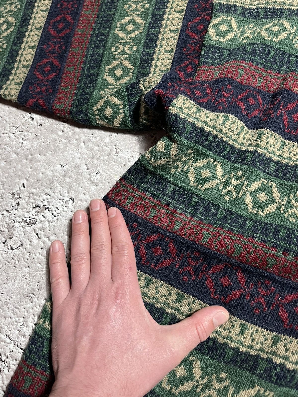 Lacoste × Vintage Vtg Lacoste Fair Isle Knit Cardigan Green Red Alpaca Wool Size US L / EU 52-54 / 3 - 8 Thumbnail