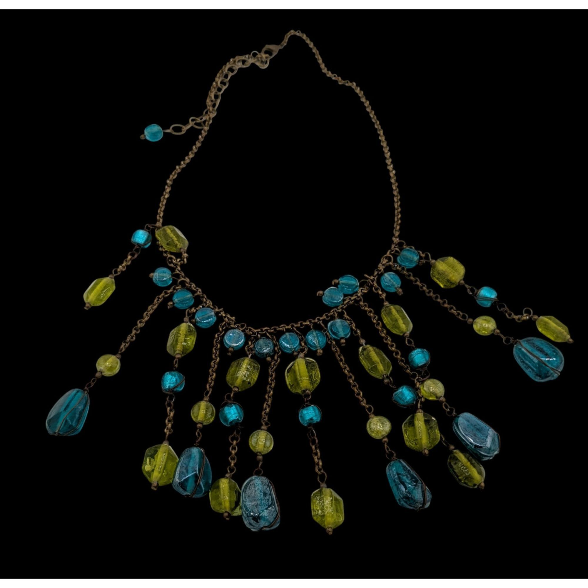 Other Vintage Bohemian Venetian Art Glass Blue And Green Fringe Ne Size ONE SIZE - 2 Thumbnail