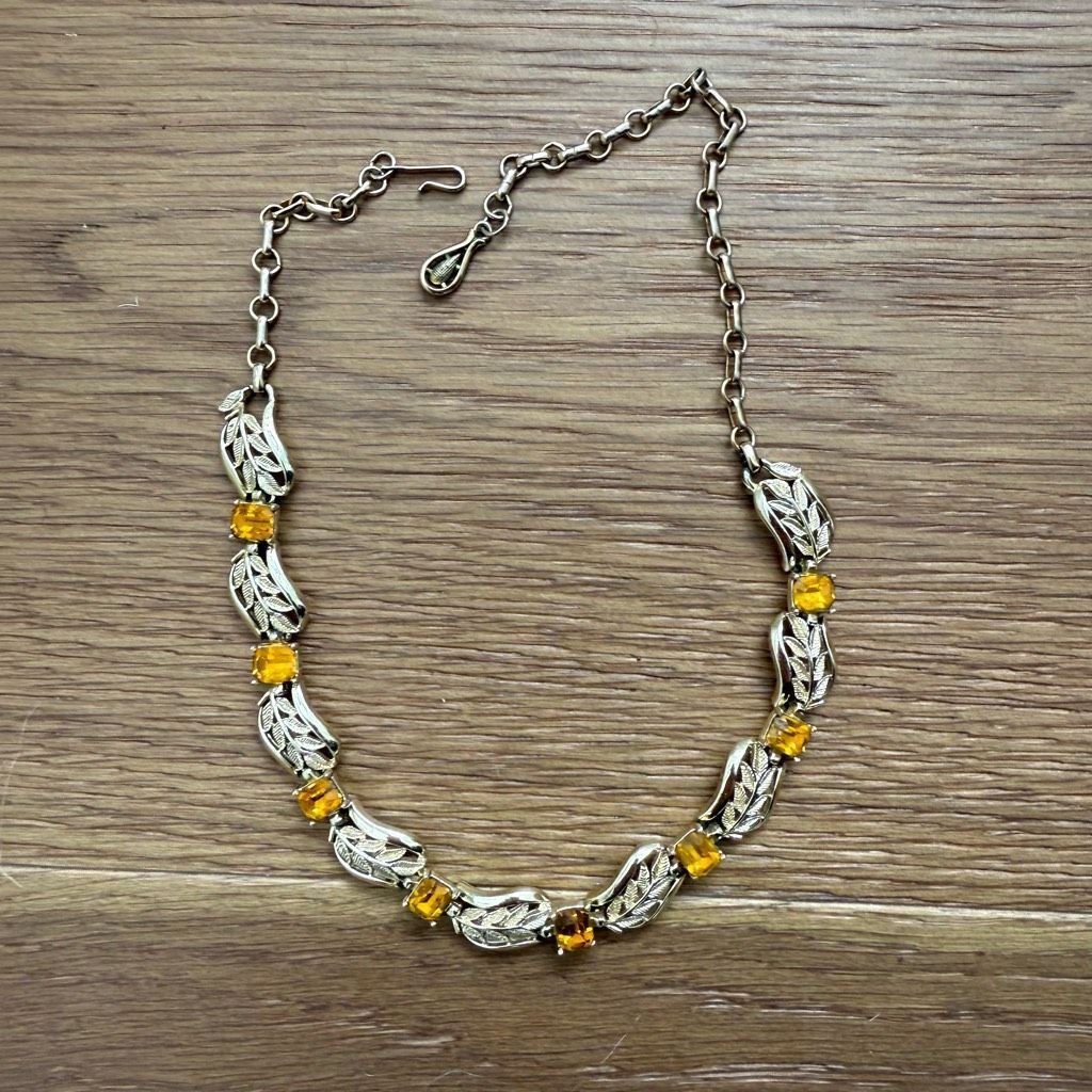 Vintage Vintage 50s Coro Gold Tone Amber Rhinestone Necklace 17.5” Size ONE SIZE - 4 Thumbnail