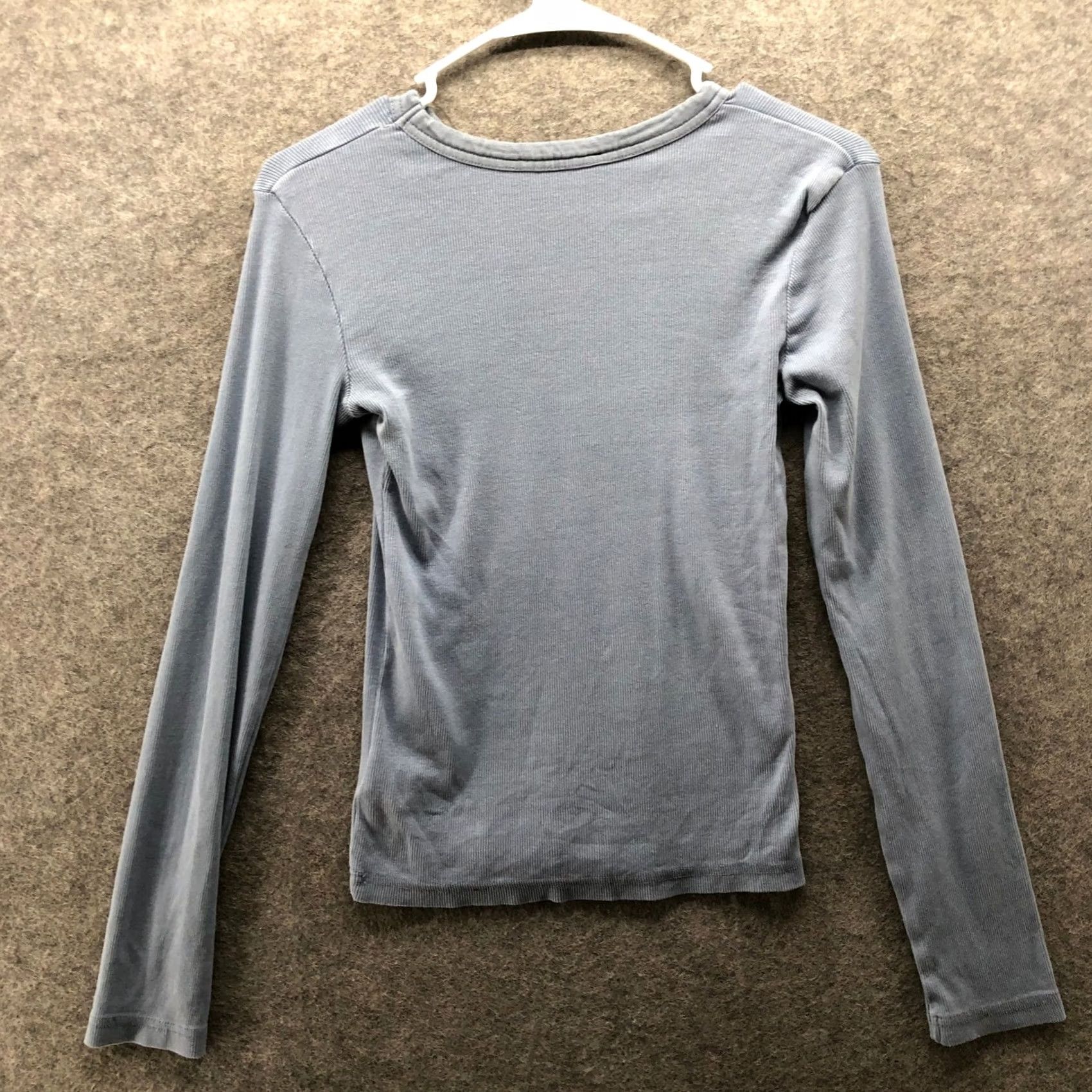 Zara Zara Ribbed Long Sleeve T-Shirt Womens S Blue Crewneck Sunwashed Faded Mineral Cotton Blend Knit Size S / US 4 / IT 40 - 2 Thumbnail