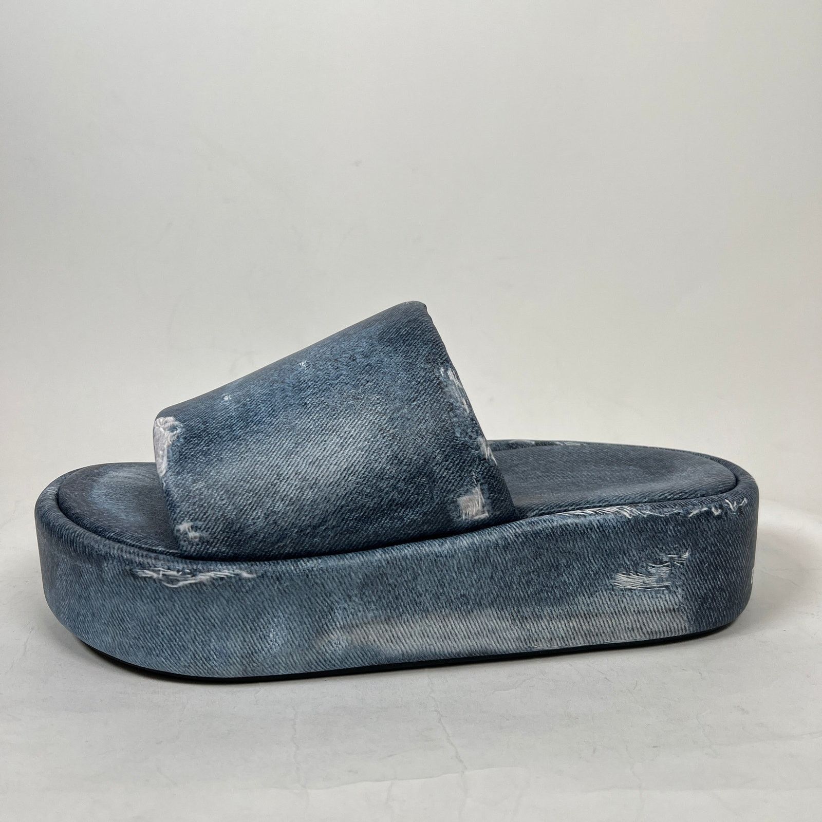 Balenciaga Balenciaga Blue Denim Trompe L'oeil Platform Slide Size 40 Size US 10 / IT 40 - 3 Thumbnail
