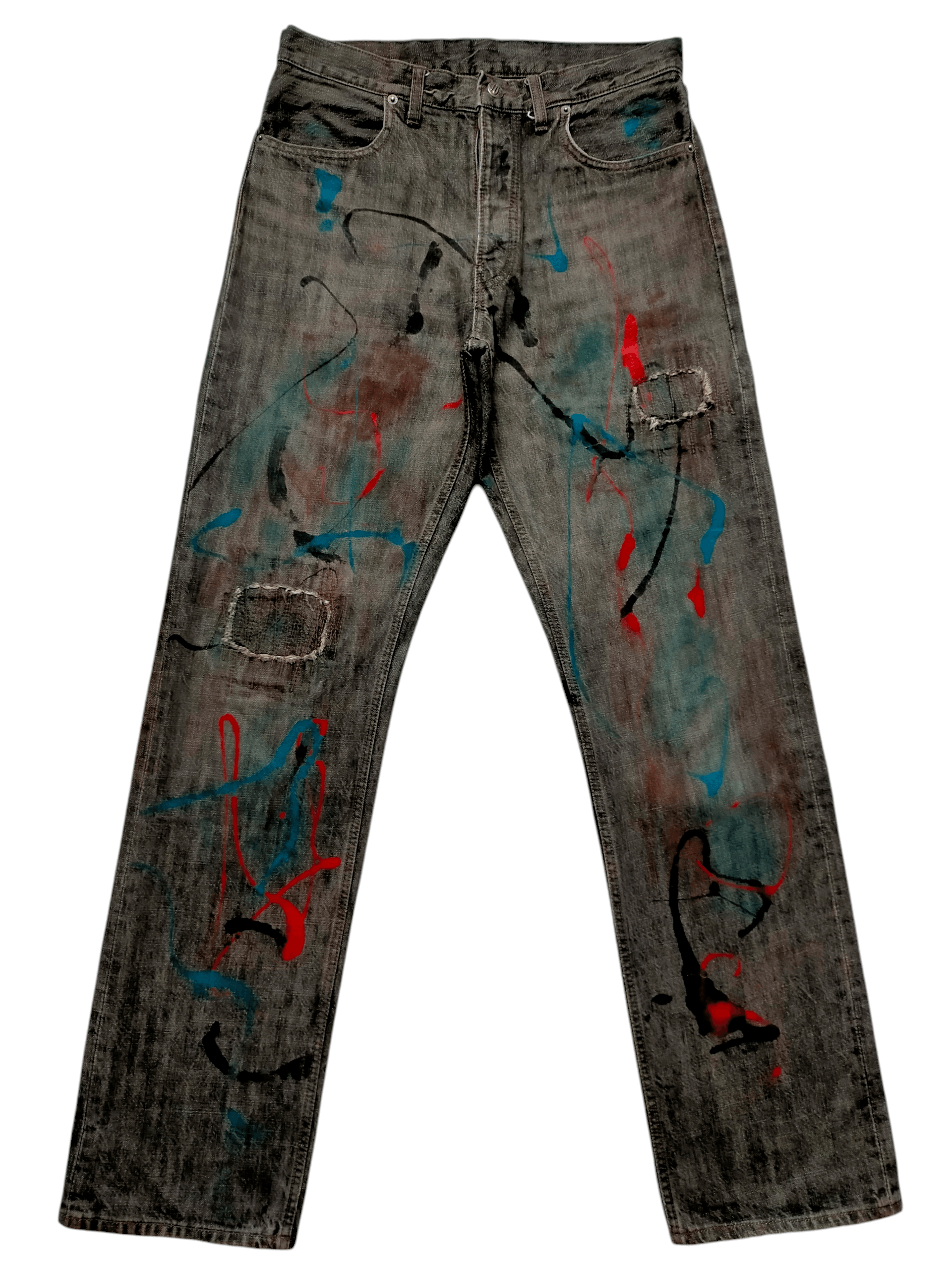 PPFM 🔥Rare ❗PPFM Patchwork Painted Black Button fly jeans Size US 31 - 1 Thumbnail
