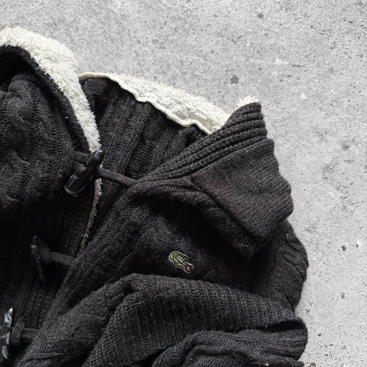Lacoste Lacoste Vintage Womens Cable Knit Cardigan Hooded Black Size M / US 6-8 / IT 42-44 - 4 Thumbnail